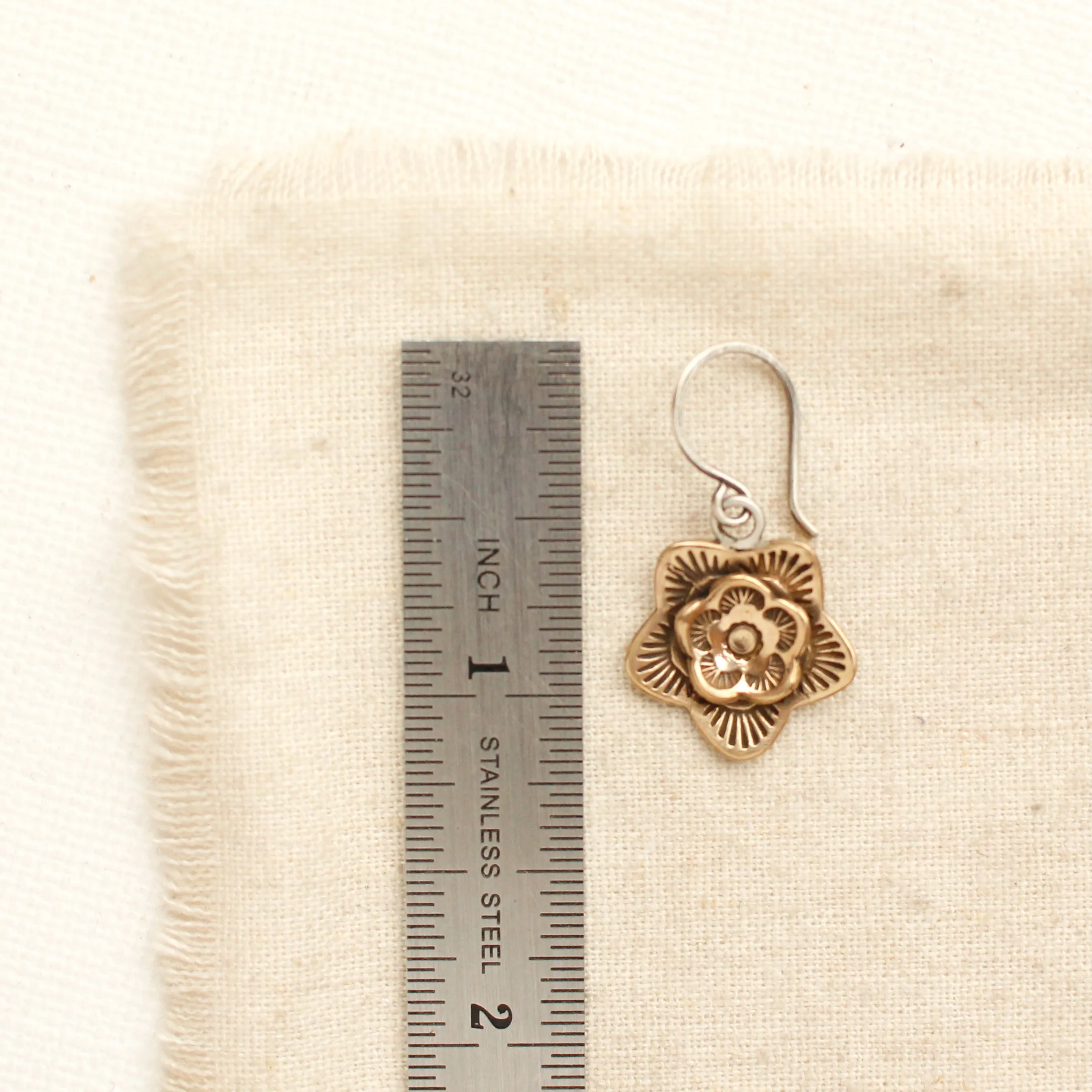 Bronze Layered Cactus Flower Earrings