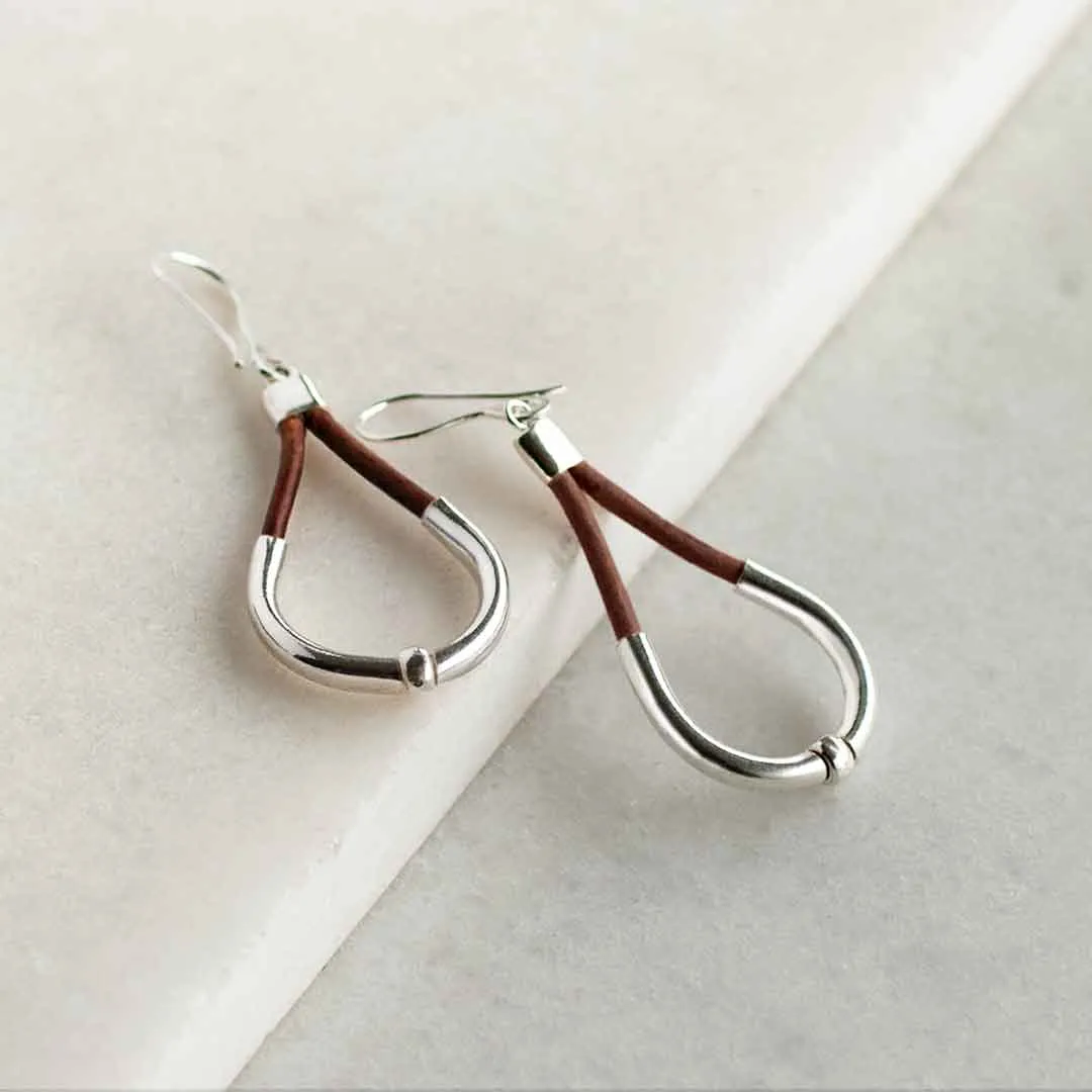 Calista - Brown Leather & Sterling Silver Horseshoe Earring
