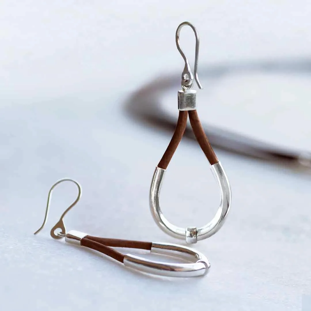 Calista - Brown Leather & Sterling Silver Horseshoe Earring