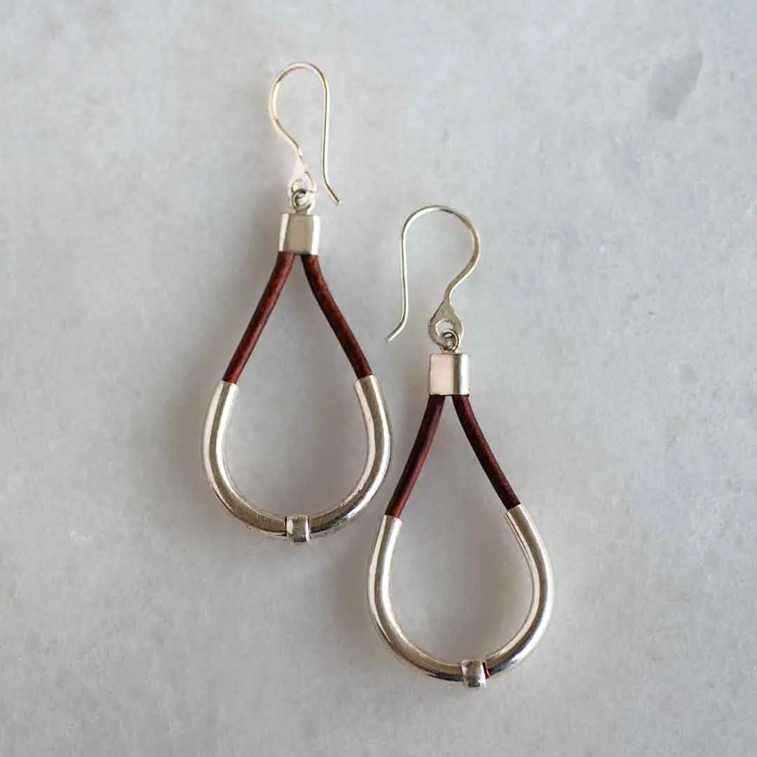 Calista - Brown Leather & Sterling Silver Horseshoe Earring