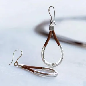 Calista - Brown Leather & Sterling Silver Horseshoe Earring