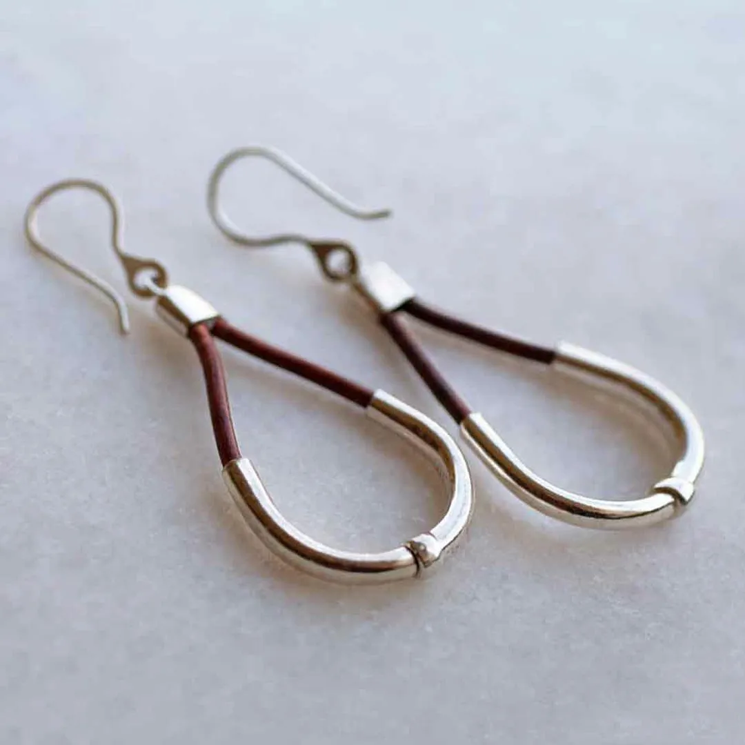 Calista - Brown Leather & Sterling Silver Horseshoe Earring