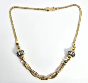 Carl Art Aqua blue rhinestone vintage 12k yellow gold filled signed necklace