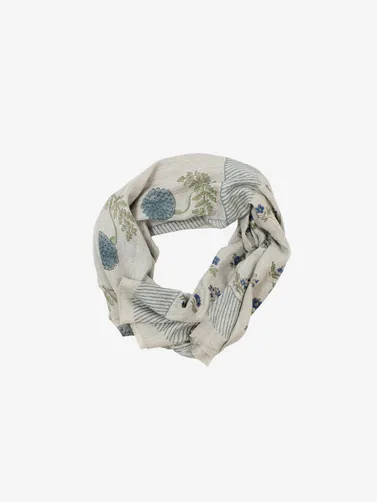 Cashmere Hand Block Blue Floral Motifs Scarf