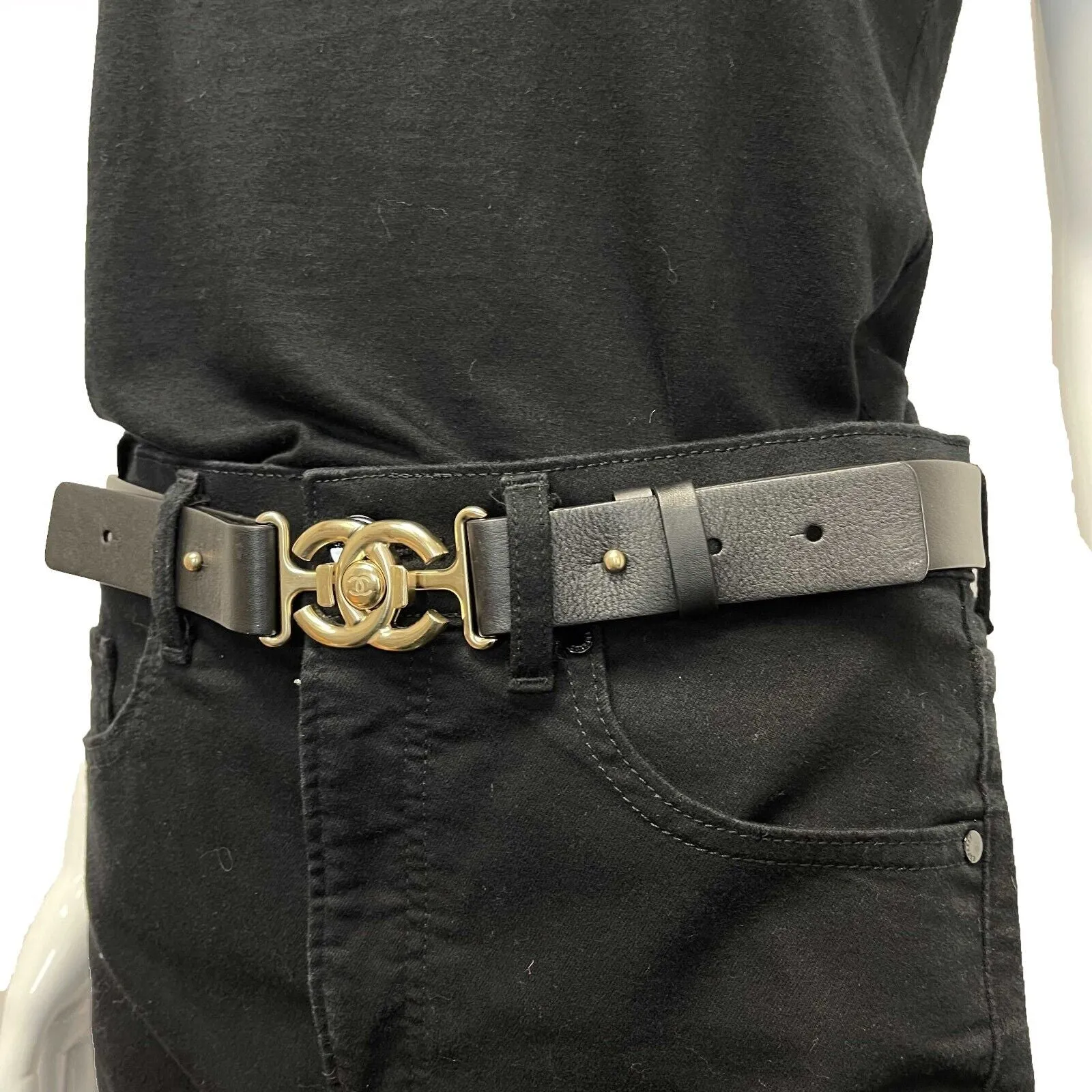 Chanel Belt CC Turnlock Circle Leather Belt Black 85/34 2015