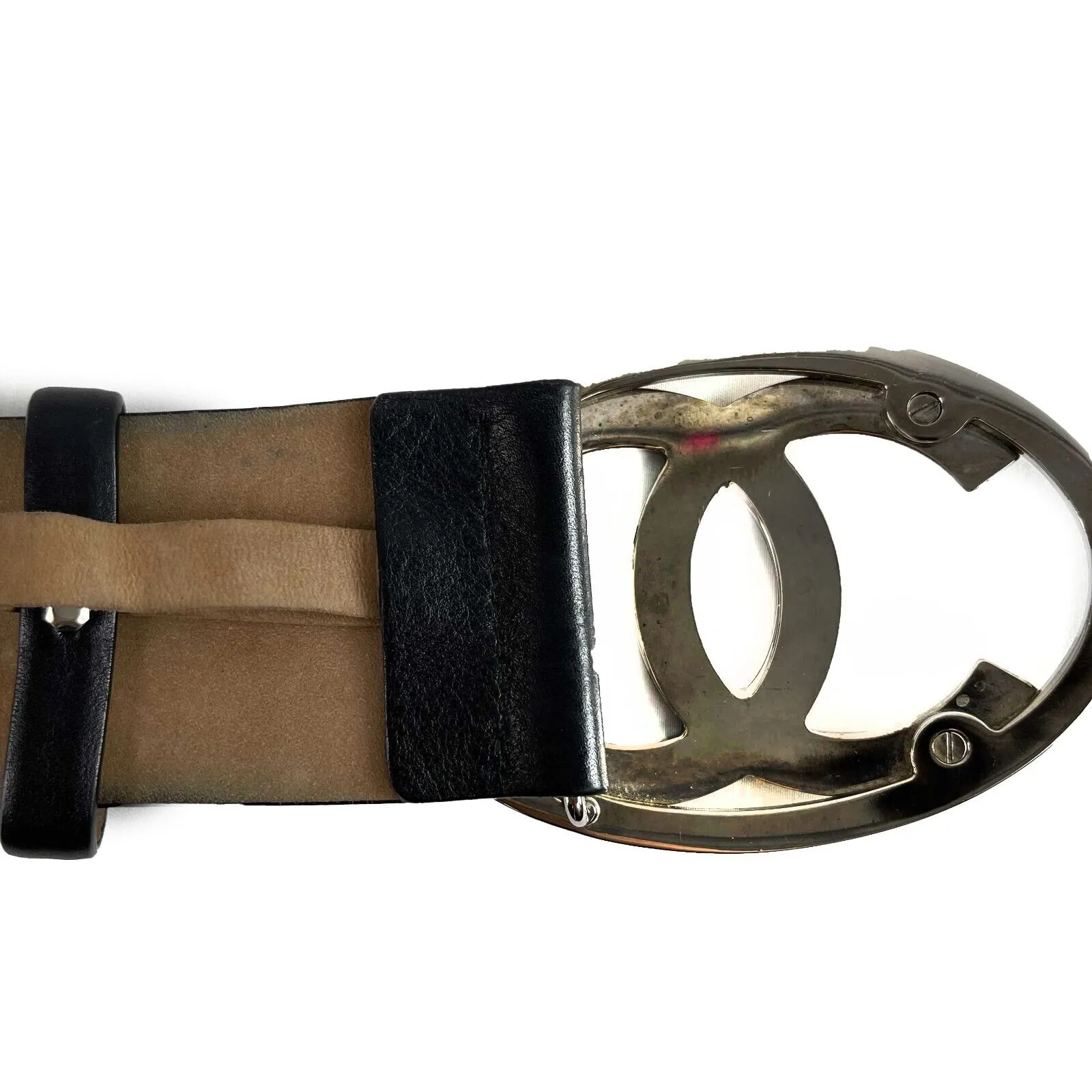 Chanel CC Rare Black Belt With Silver Hardware 85/34 Good Condition