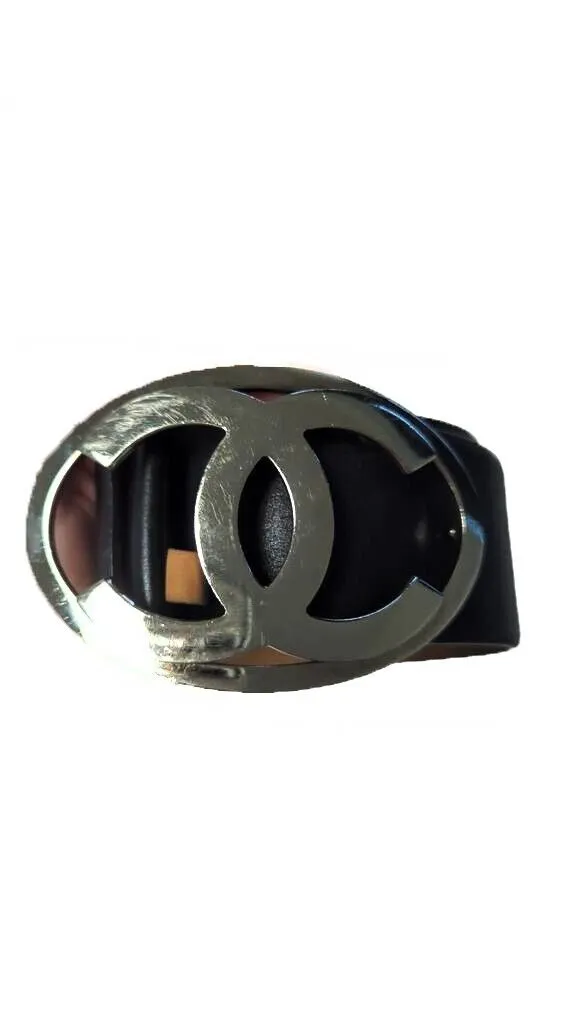 Chanel CC Rare Black Belt With Silver Hardware 85/34 Good Condition