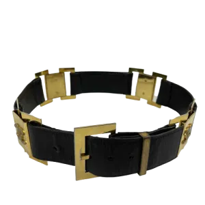 CHANEL - Vintage 1980's Black Leather and Gold Buckle CC Link Belt - 75 / 30