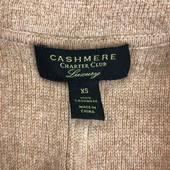 Charter Club 100% Cashmere Luxury‎ Button Front Sweater Blazer Tan Beige Size XS