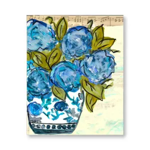 Chinoiserie Vase with Blue Hydrangeas Wrapped Canvas