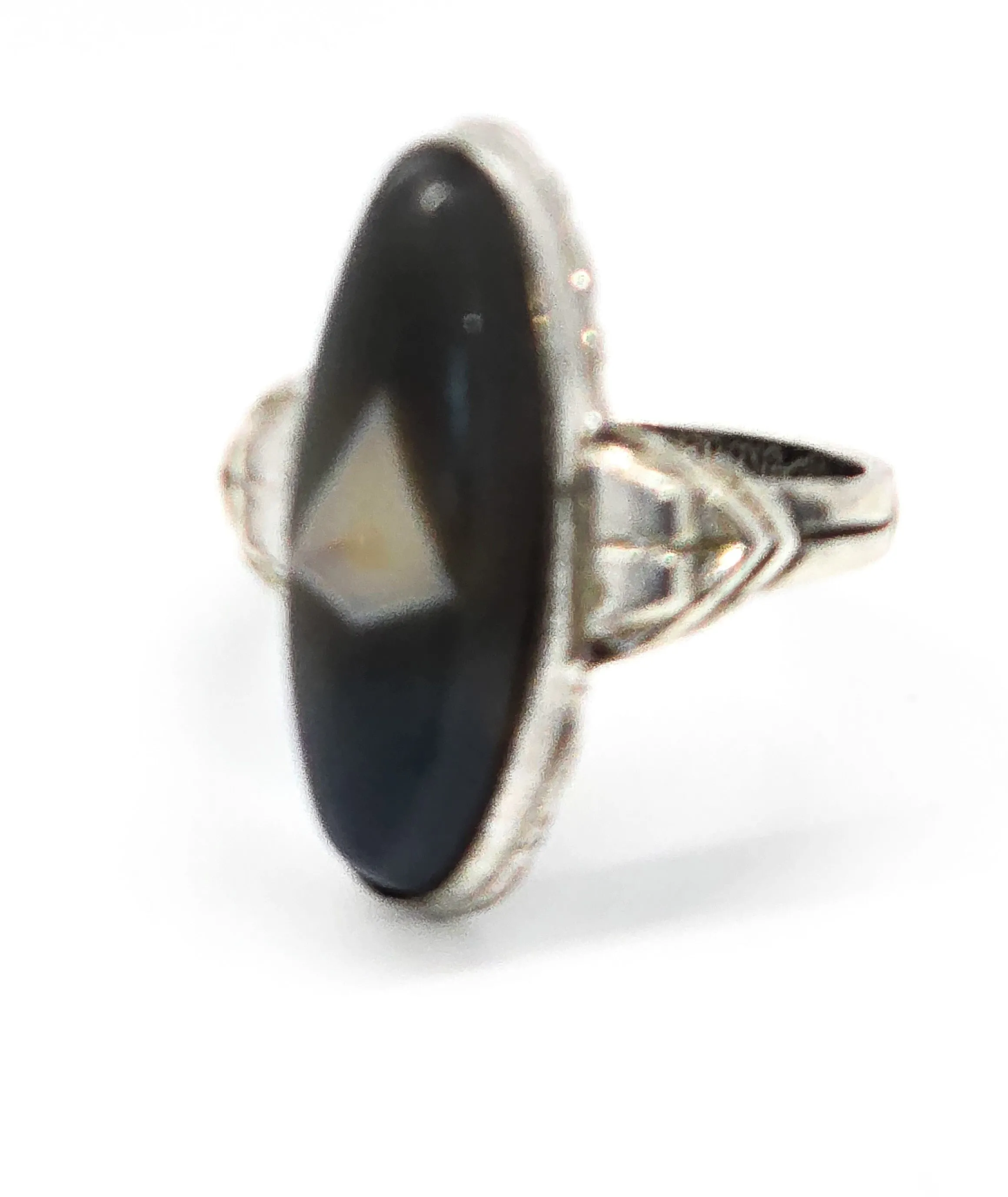 Clark and Coombs Banded Botswana Agate Art Deco antique sterling silver ring size 6