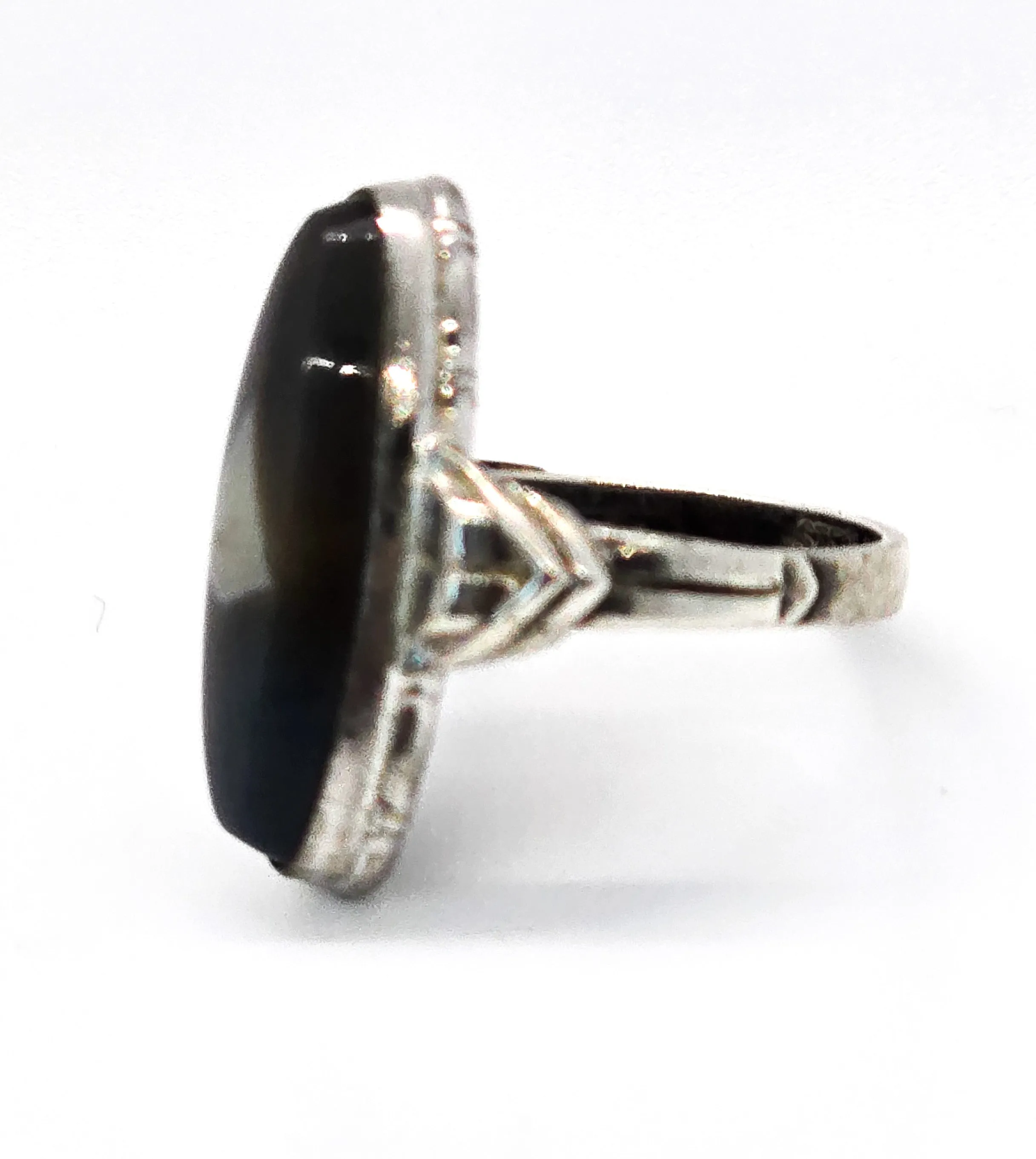 Clark and Coombs Banded Botswana Agate Art Deco antique sterling silver ring size 6