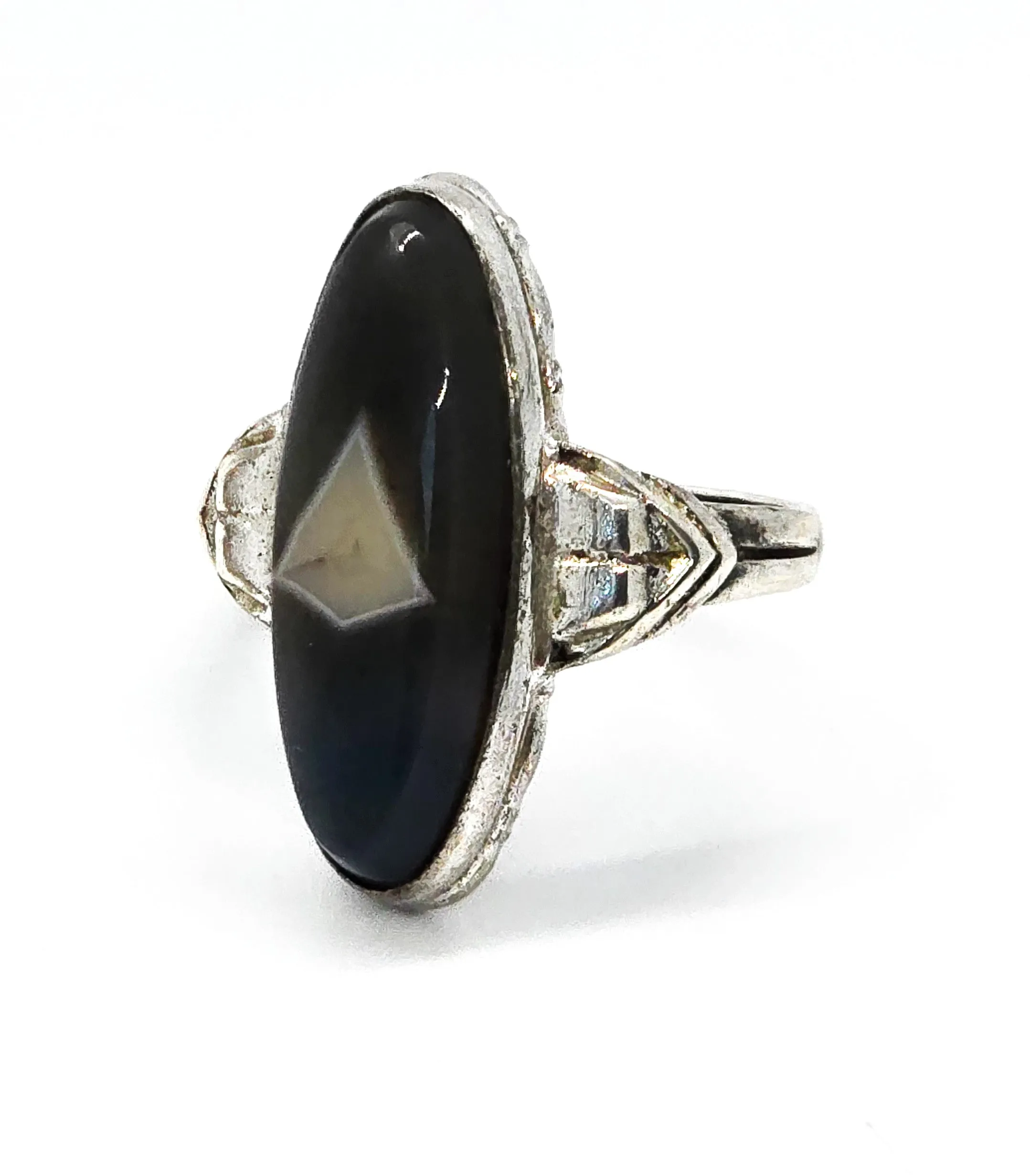 Clark and Coombs Banded Botswana Agate Art Deco antique sterling silver ring size 6