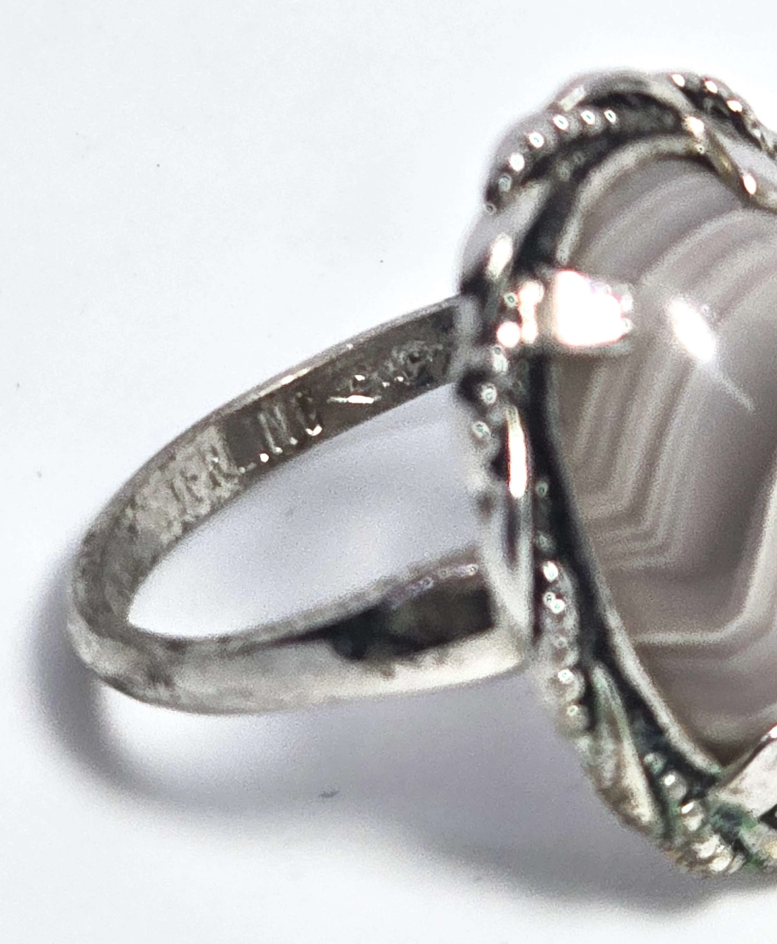 Clark and Coombs rhodium plated sterling silver banded agate Art Deco ring size 6.5