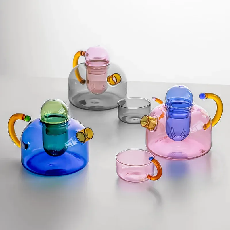 Colored trendy High Temperature Resistant Glass Tea Small Teapot Home Cooking Teapot