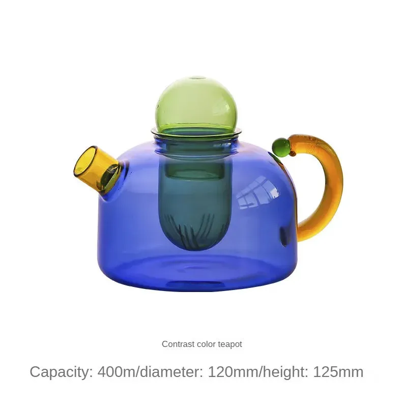 Colored trendy High Temperature Resistant Glass Tea Small Teapot Home Cooking Teapot