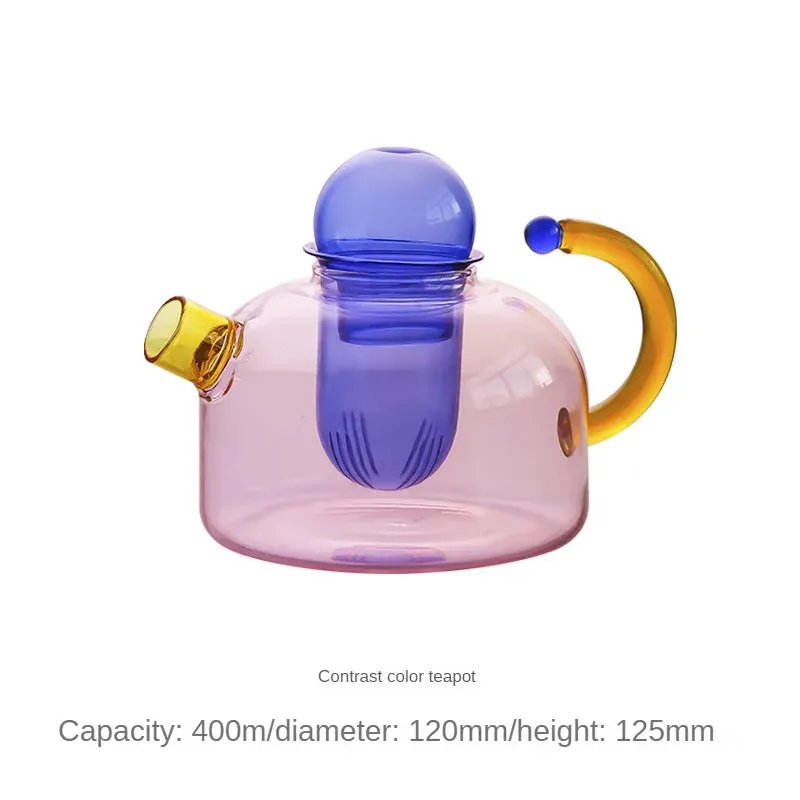 Colored trendy High Temperature Resistant Glass Tea Small Teapot Home Cooking Teapot