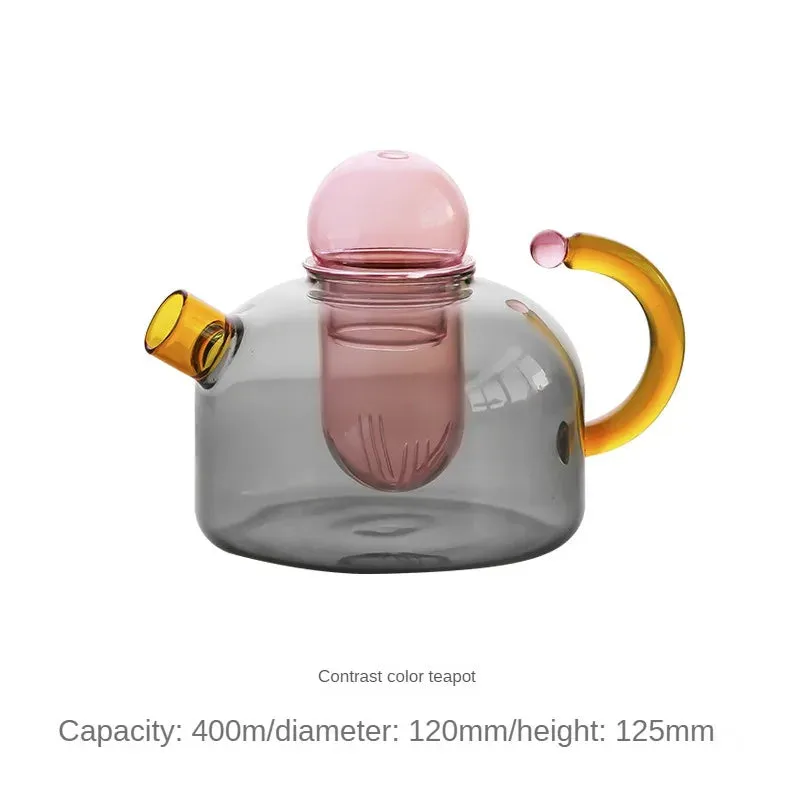 Colored trendy High Temperature Resistant Glass Tea Small Teapot Home Cooking Teapot