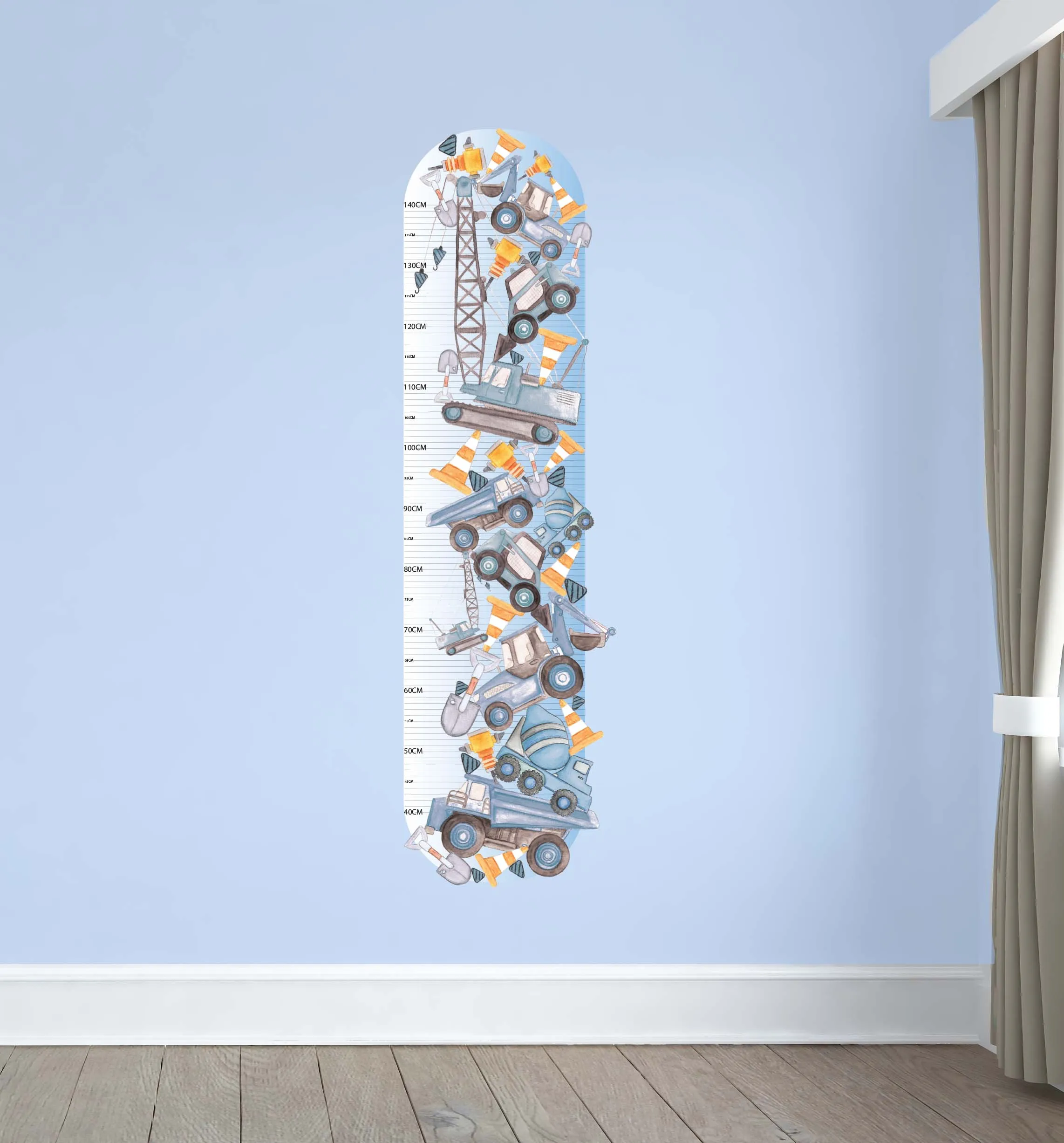 Construction Height Chart Australian Design Hand Painted Peel & Stick, Removable Wall Decal. Nursery, Kids Playroom, Kids Teens Bedroom