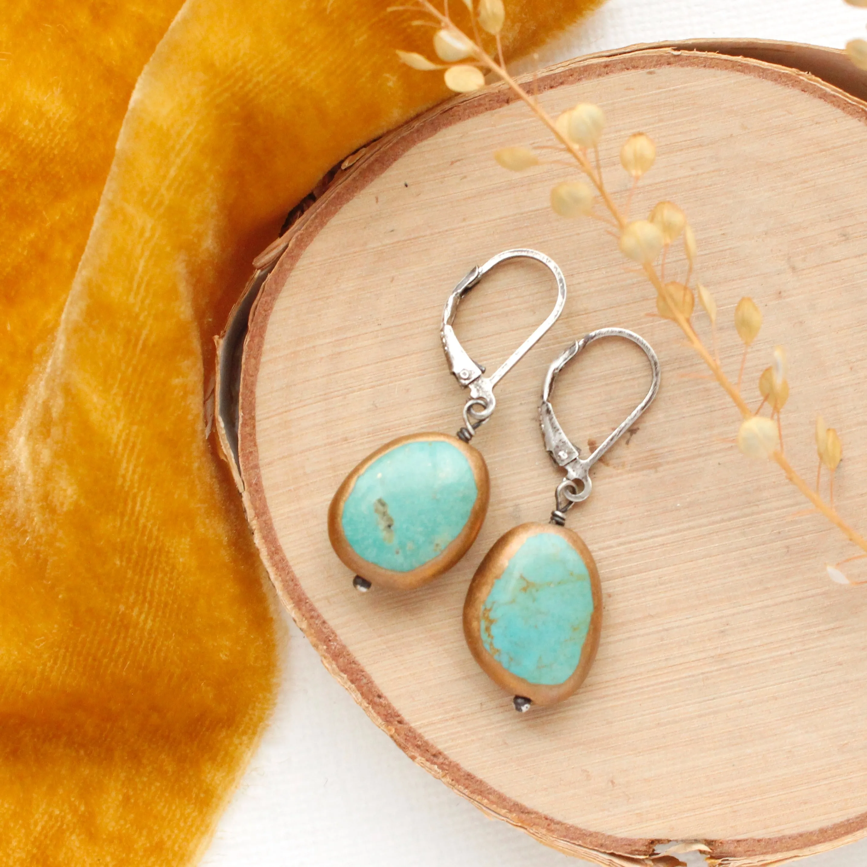 Copper Framed Turquoise Earrings