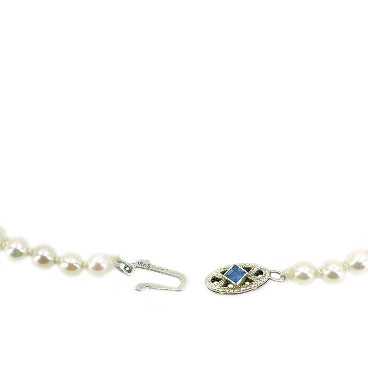 Cornflower Blue Sapphire Art Deco Japanese Saltwater Cultured Akoya Pearl Necklace - 18K White Gold 18.50 Inch