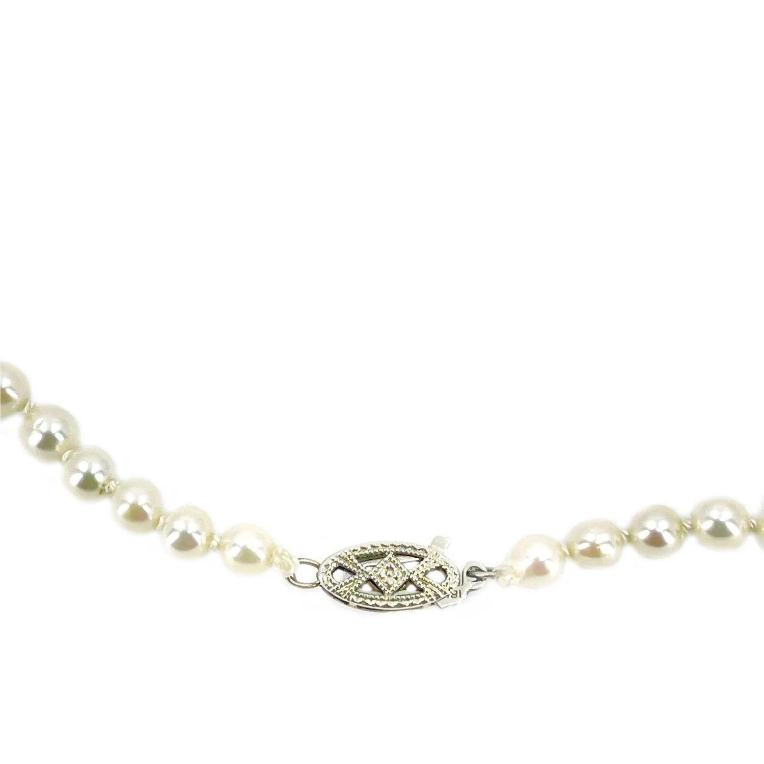 Cornflower Blue Sapphire Art Deco Japanese Saltwater Cultured Akoya Pearl Necklace - 18K White Gold 18.50 Inch