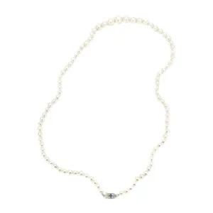 Cornflower Blue Sapphire Art Deco Japanese Saltwater Cultured Akoya Pearl Necklace - 18K White Gold 18.50 Inch