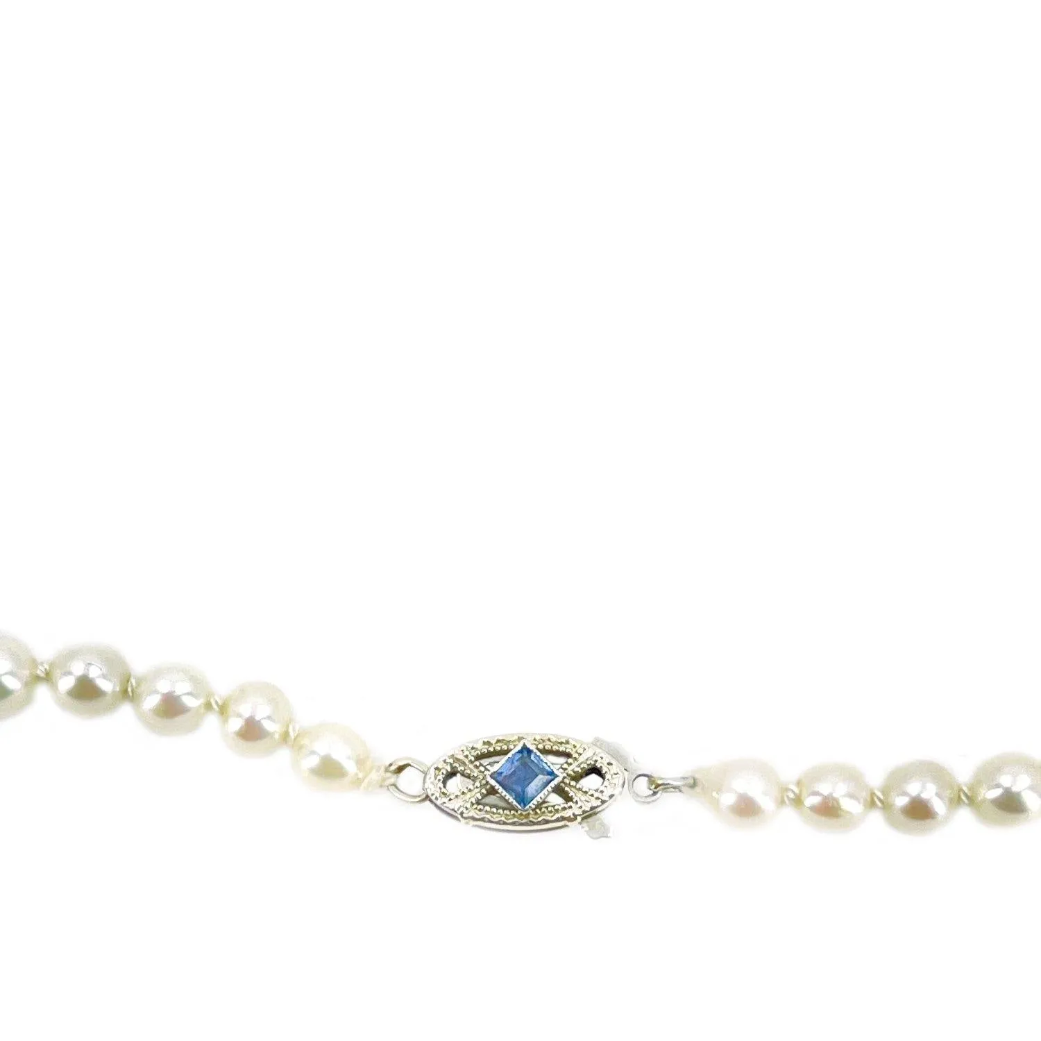 Cornflower Blue Sapphire Art Deco Japanese Saltwater Cultured Akoya Pearl Necklace - 18K White Gold 18.50 Inch