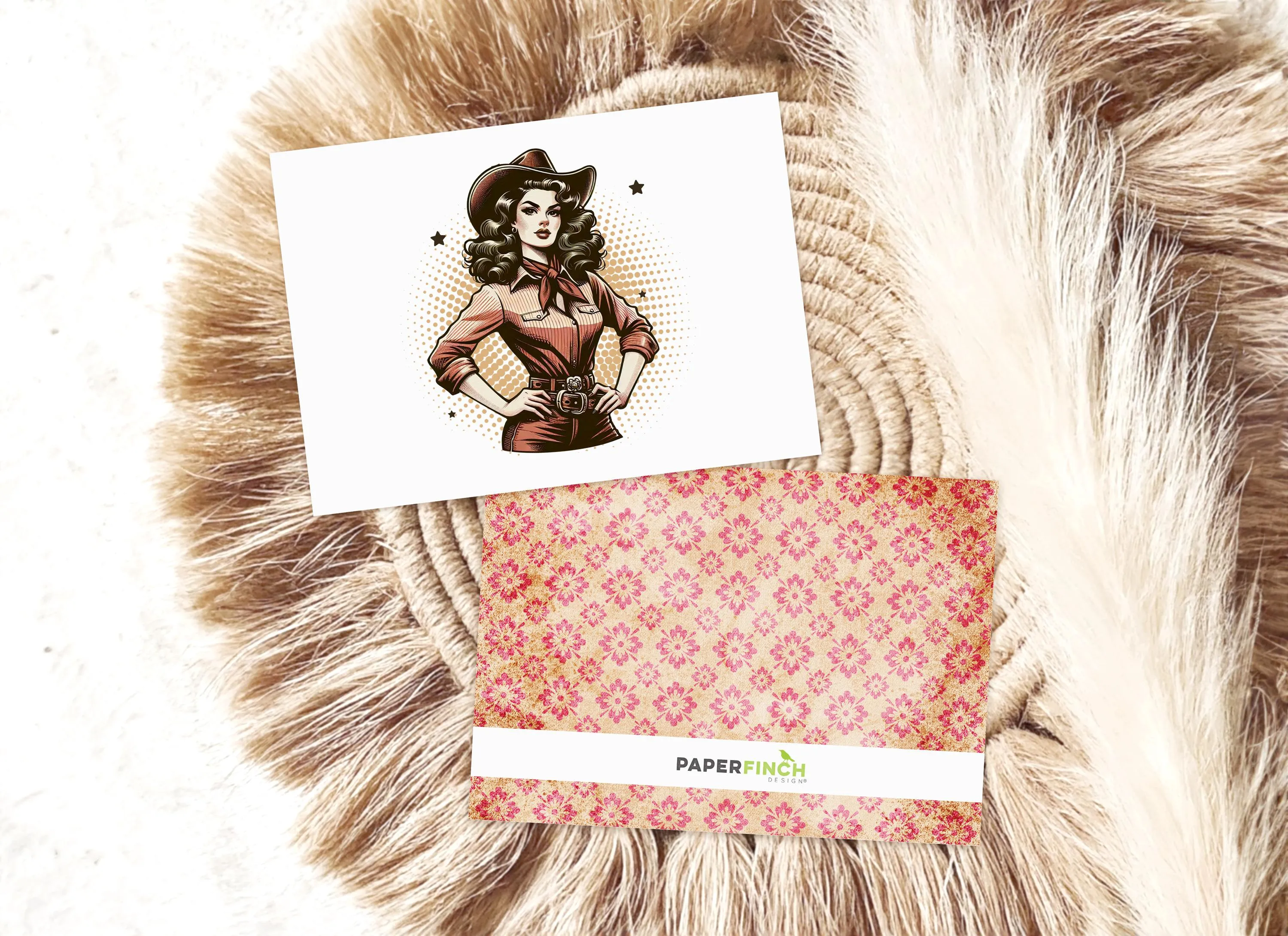 Cowgirl Card: A2 Blank Greeting Card with Retro Cowgirl Design & Pink Western Backing - Ideal for Birthday or Just Because!