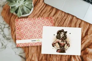 Cowgirl Card: A2 Blank Greeting Card with Retro Cowgirl Design & Pink Western Backing - Ideal for Birthday or Just Because!