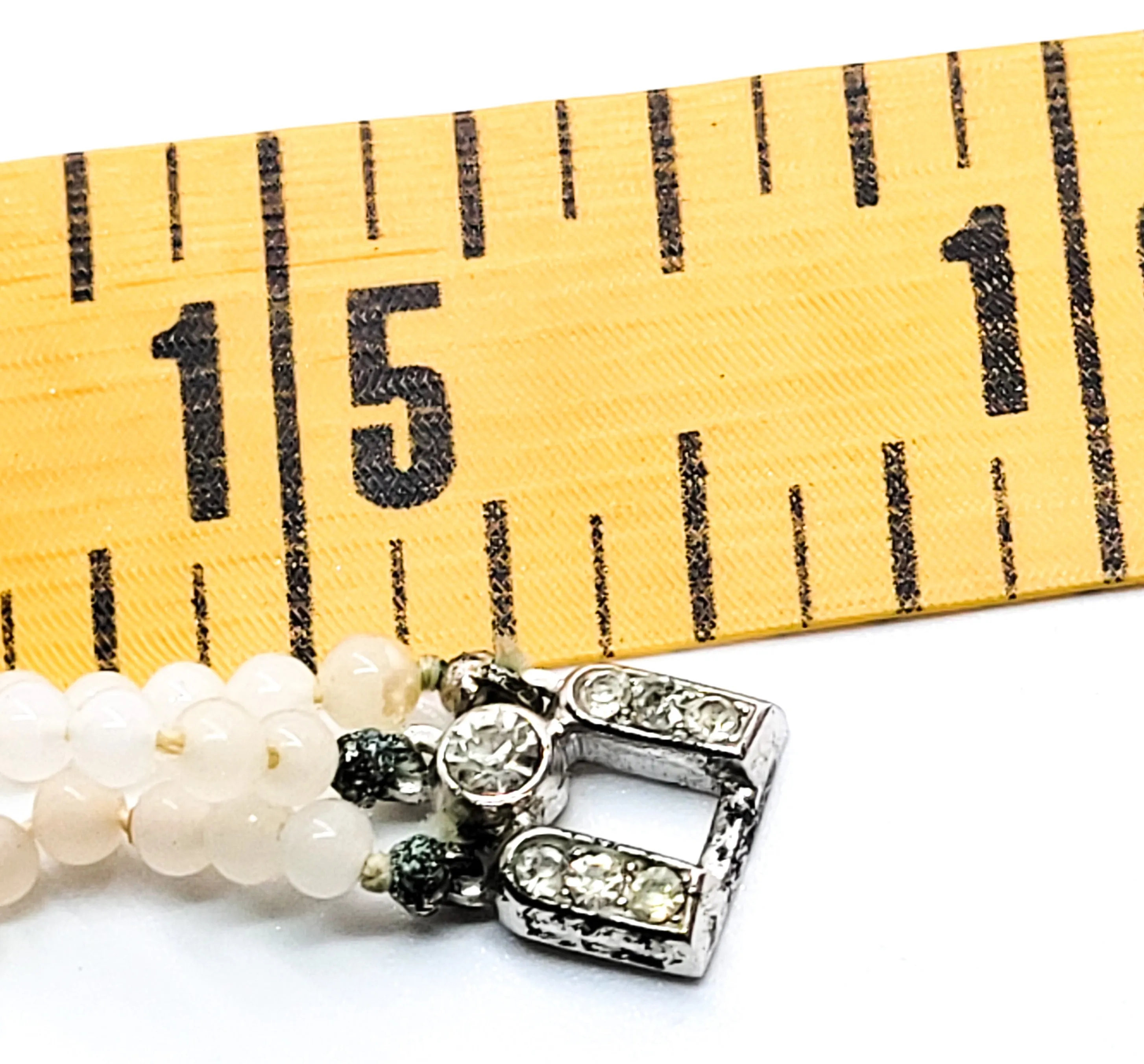 Crown Trifari Art Deco glass pearl three strand vintage necklace pave rhinestone clasp
