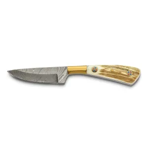 Damascus Steel 256 Layer Fixed Blade Stag Horn/Mosaic Pin Handle Knife