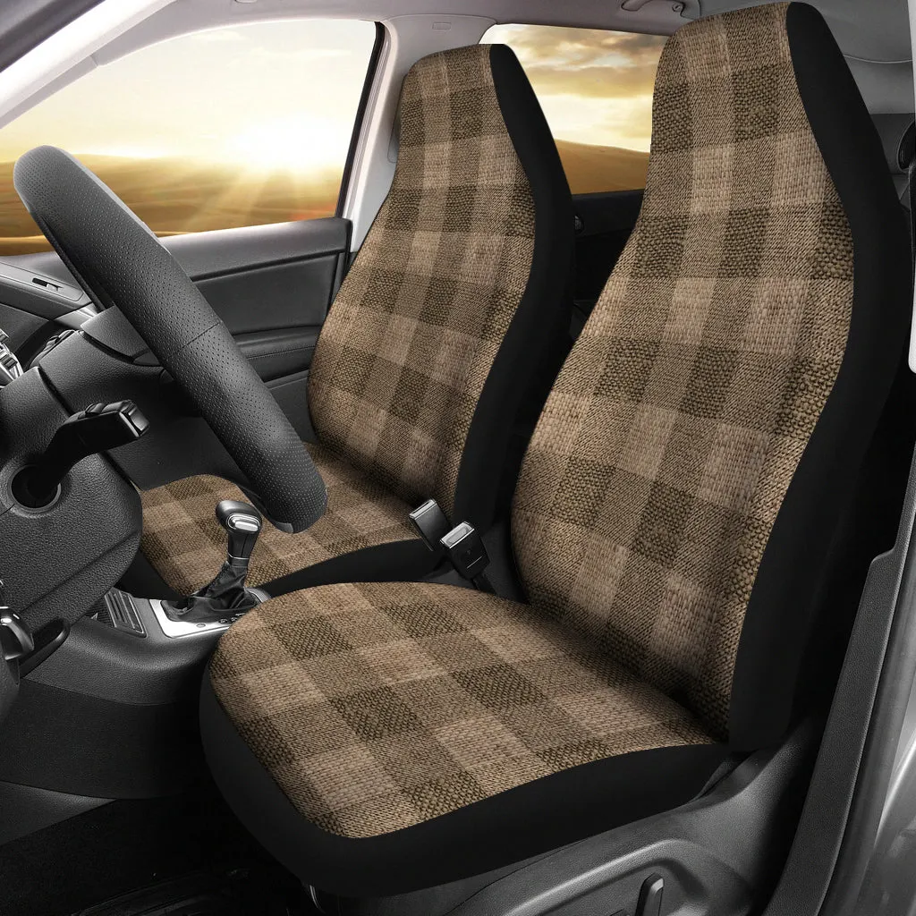 Dark Burlap Buffalo Plaid Car Seat Covers Seat Protectors Rustic Farmhouse