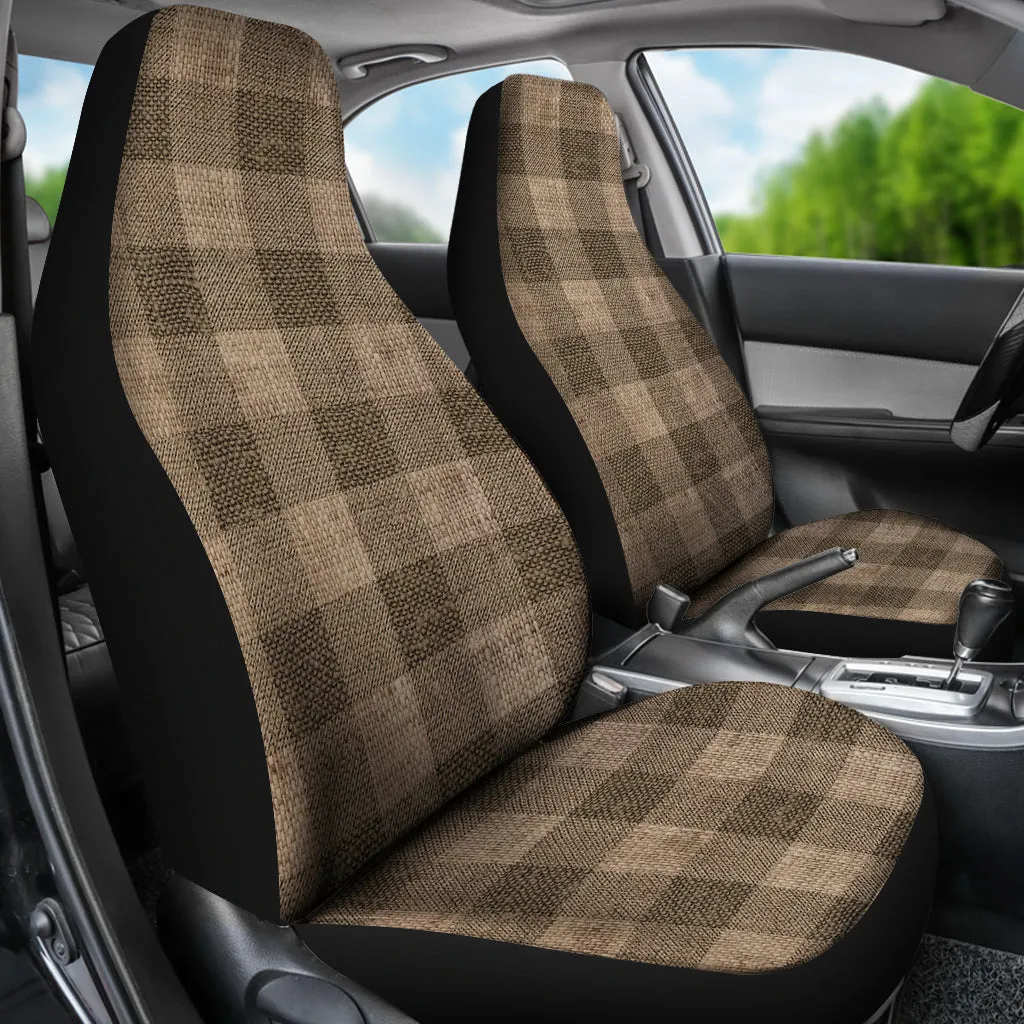 Dark Burlap Buffalo Plaid Car Seat Covers Seat Protectors Rustic Farmhouse