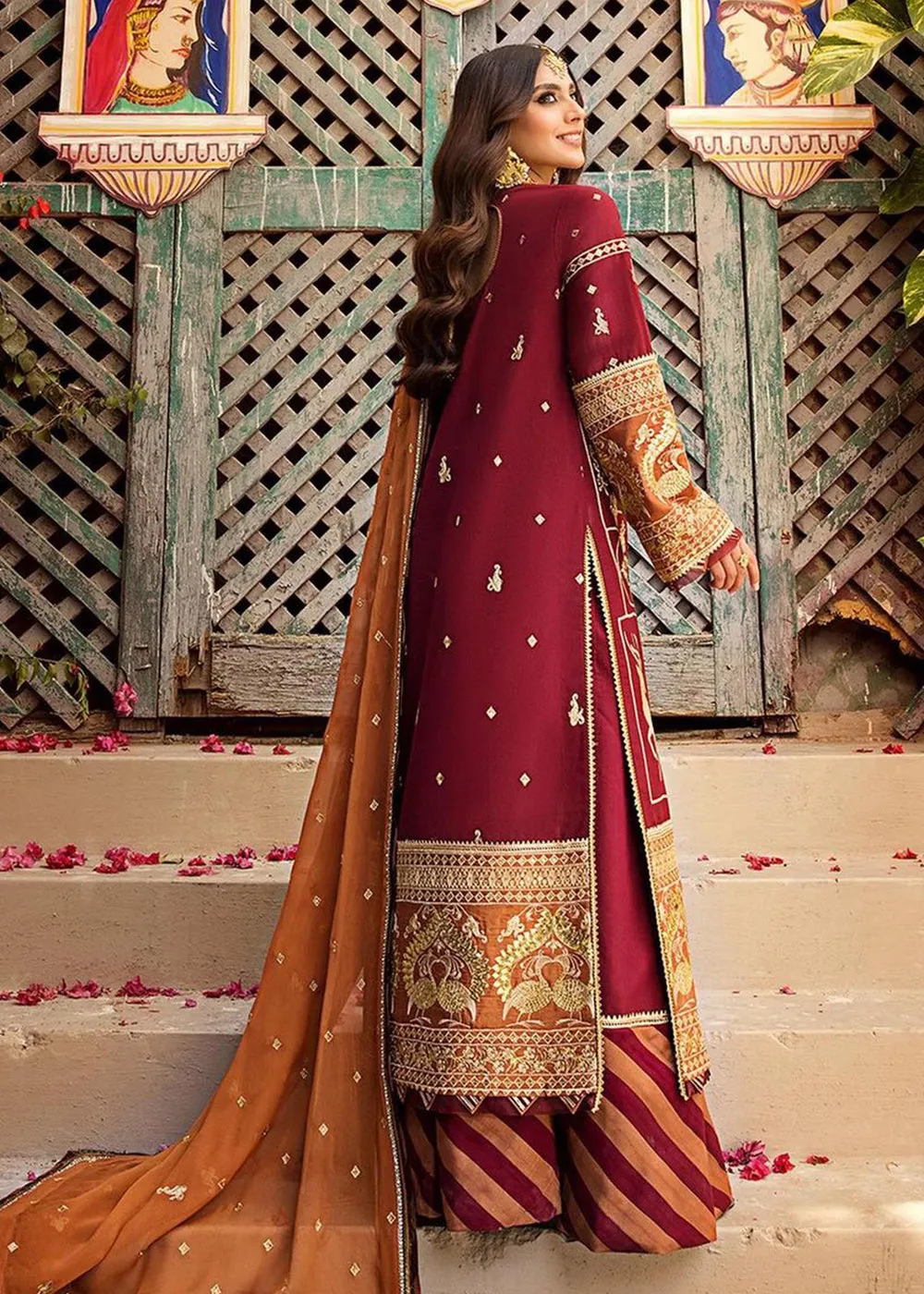 Dark Maroon Long Kameez Salwar Pakistani Party Wear