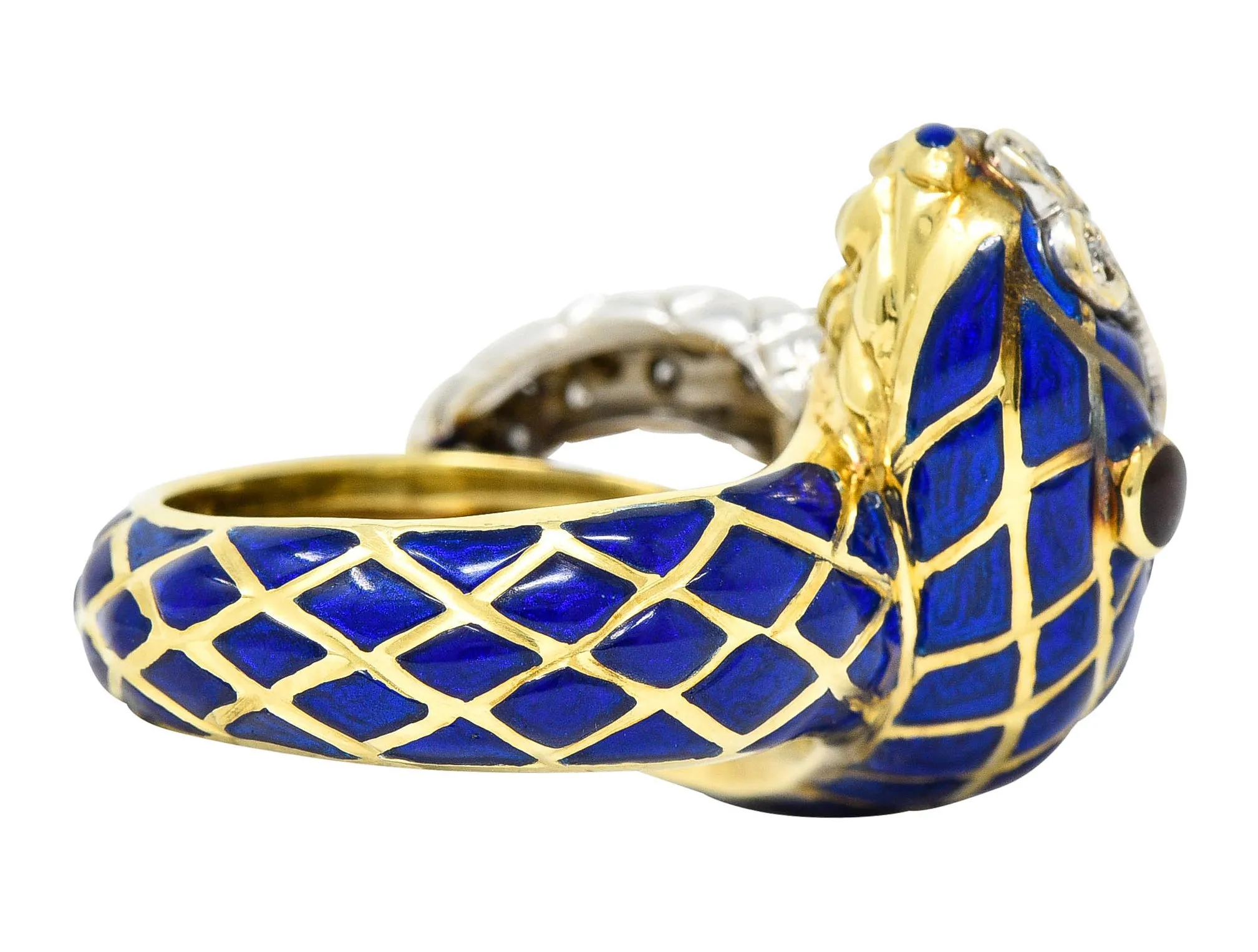 David Webb Enamel Diamond 18 Karat Two-Tone Gold Kingdom Snake Ring