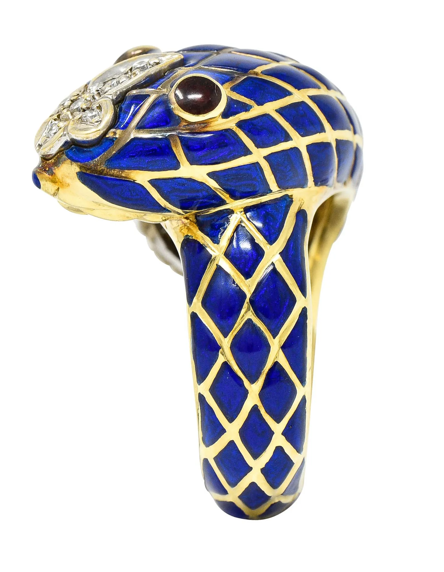 David Webb Enamel Diamond 18 Karat Two-Tone Gold Kingdom Snake Ring