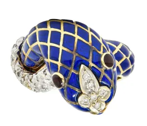 David Webb Enamel Diamond 18 Karat Two-Tone Gold Kingdom Snake Ring