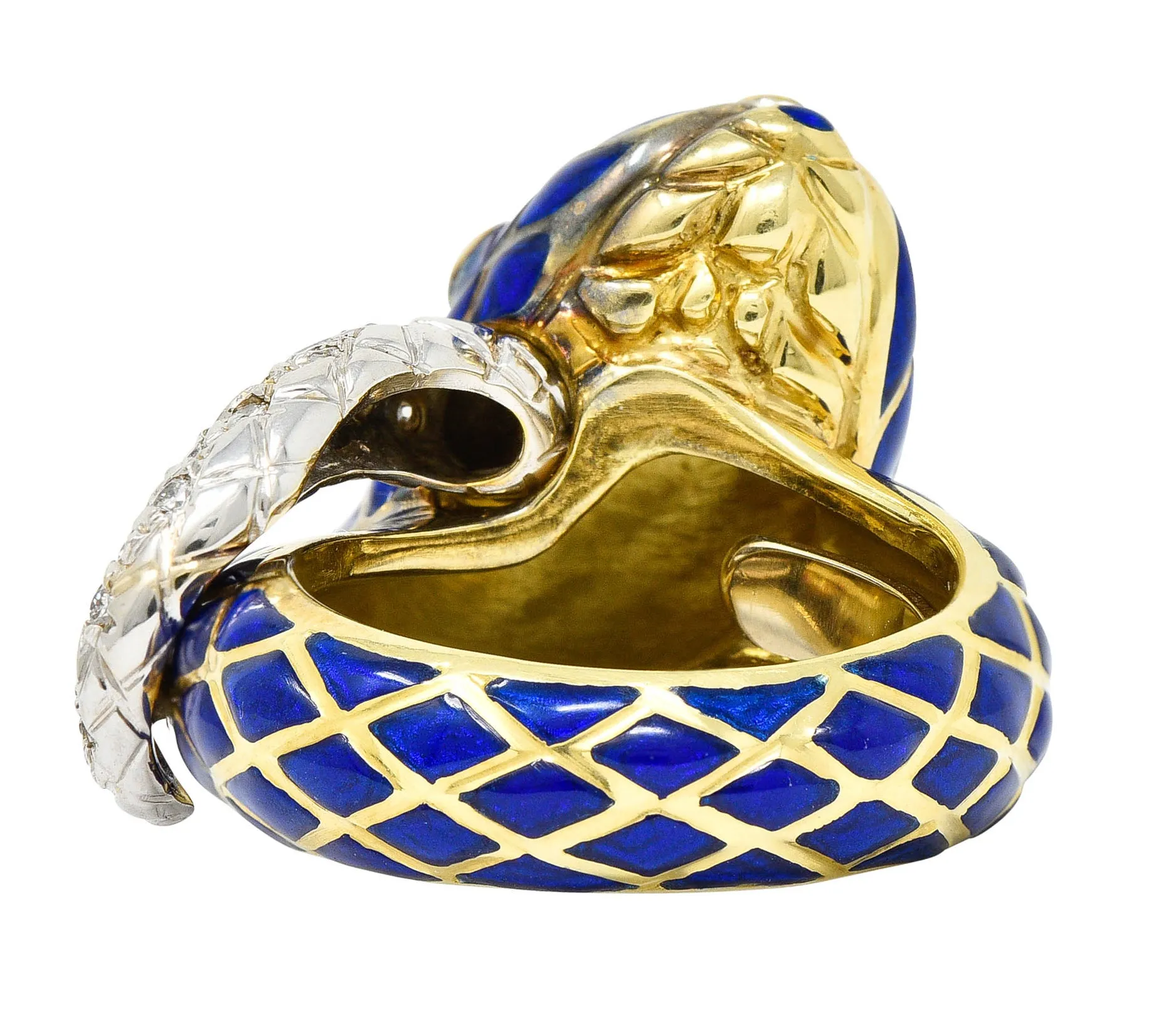 David Webb Enamel Diamond 18 Karat Two-Tone Gold Kingdom Snake Ring