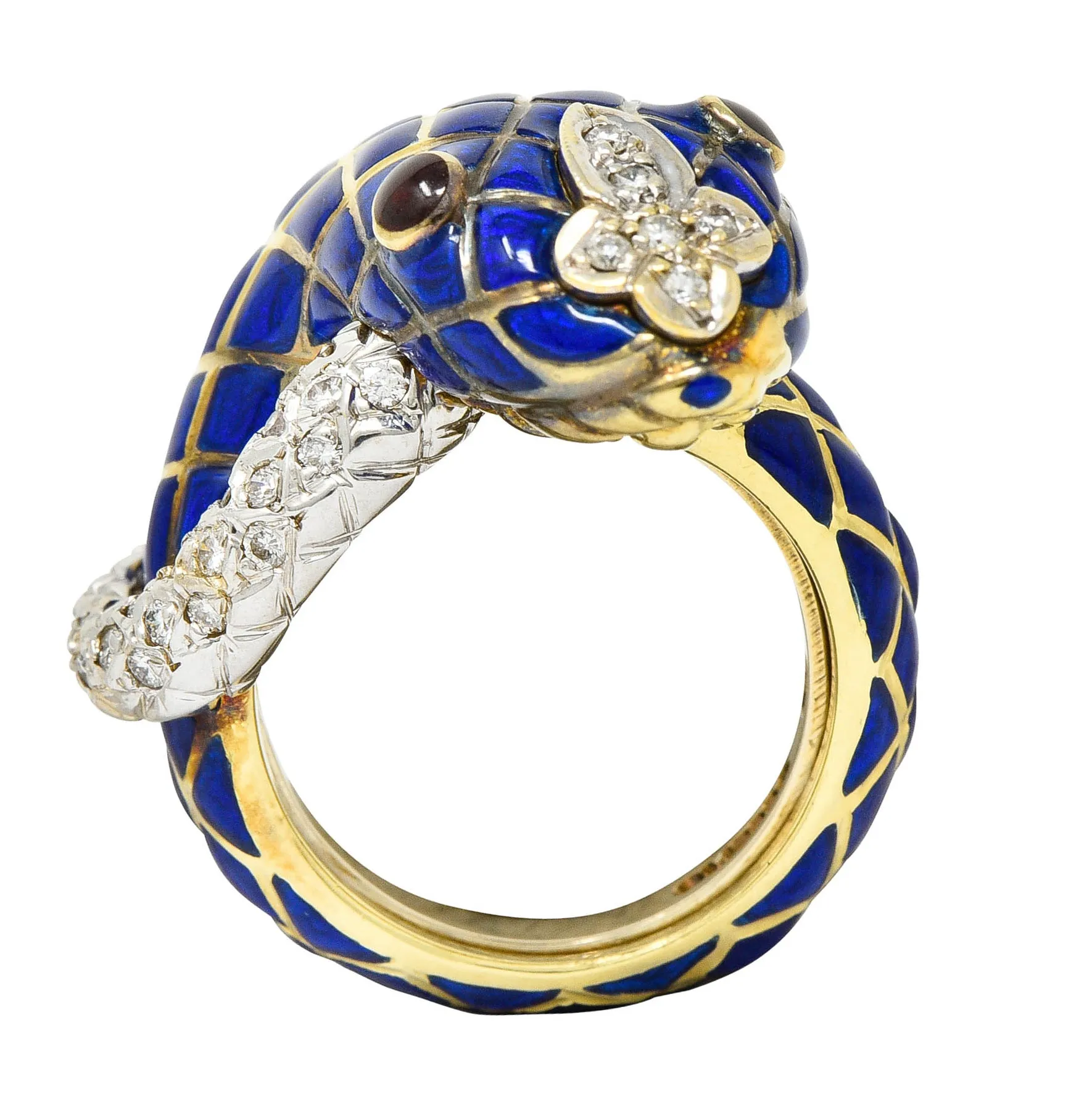 David Webb Enamel Diamond 18 Karat Two-Tone Gold Kingdom Snake Ring
