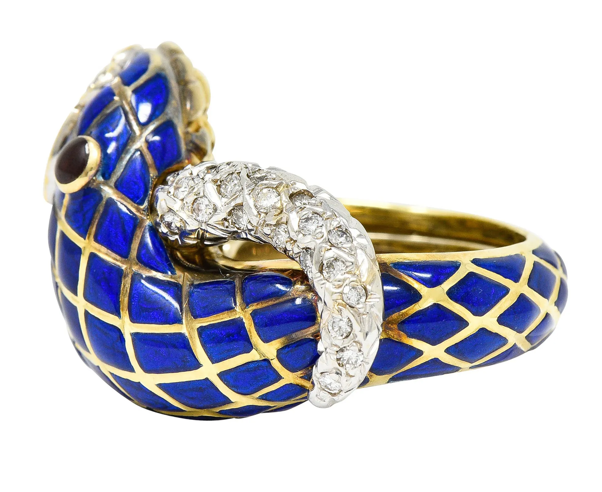 David Webb Enamel Diamond 18 Karat Two-Tone Gold Kingdom Snake Ring