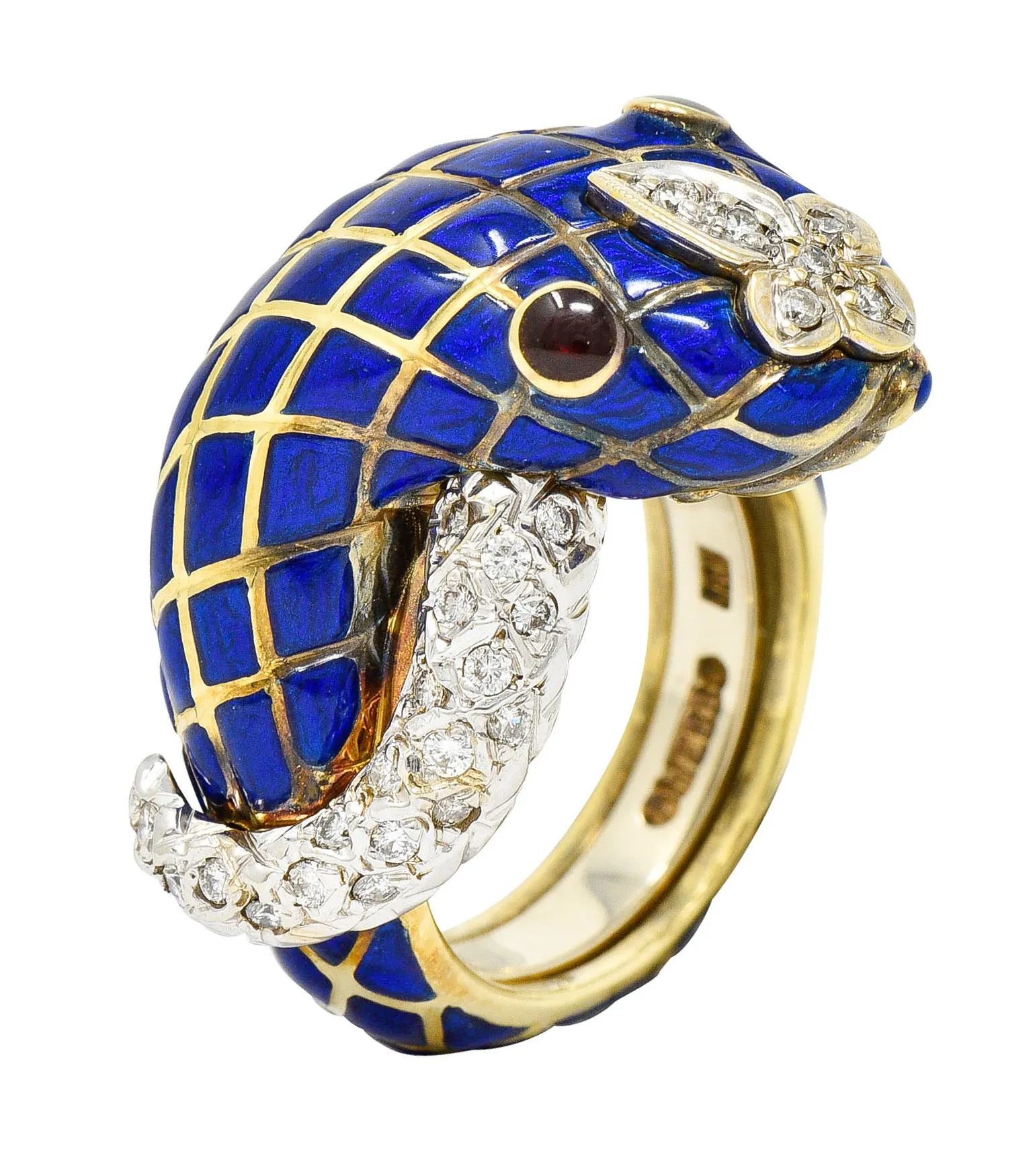 David Webb Enamel Diamond 18 Karat Two-Tone Gold Kingdom Snake Ring