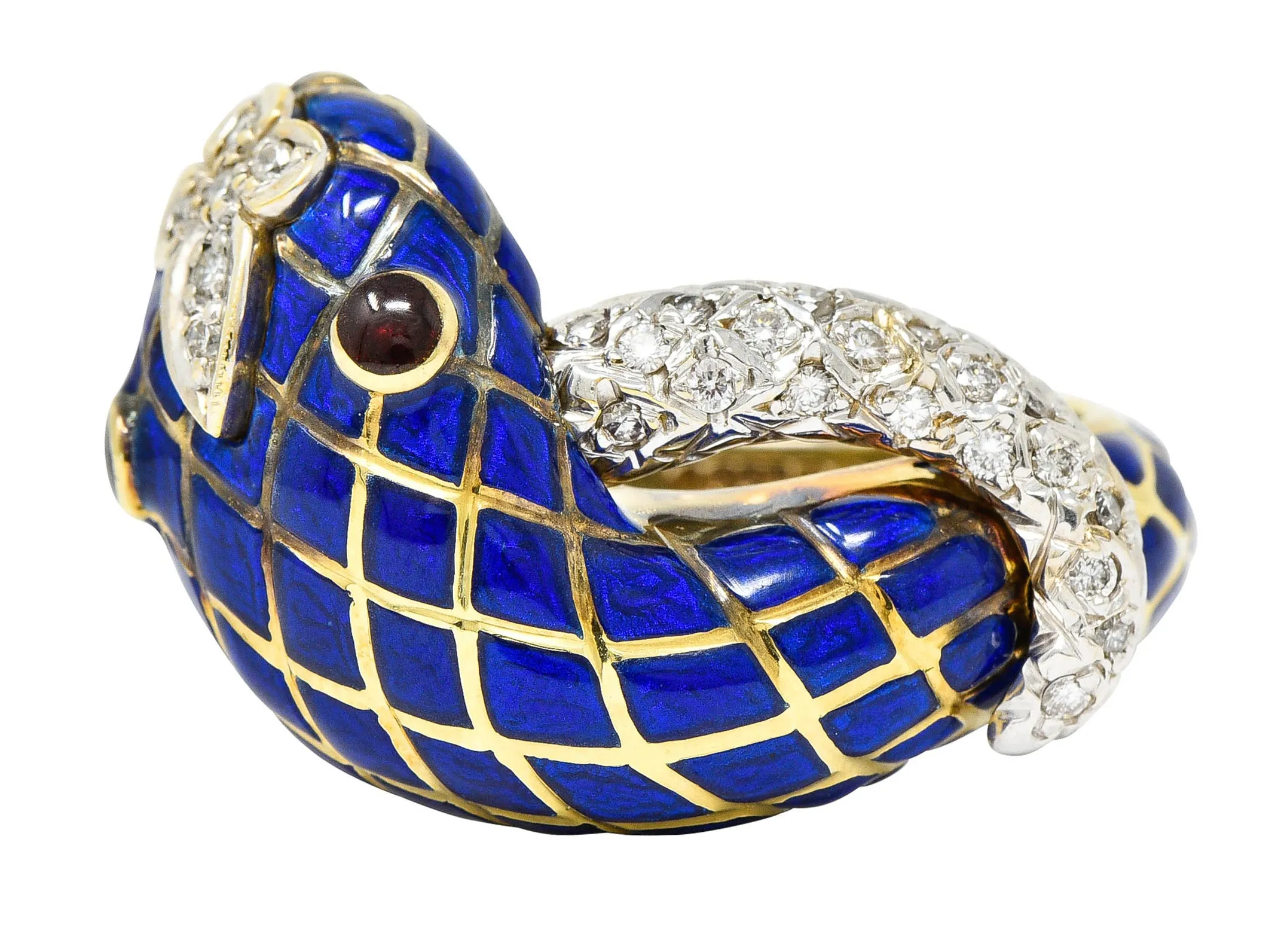 David Webb Enamel Diamond 18 Karat Two-Tone Gold Kingdom Snake Ring