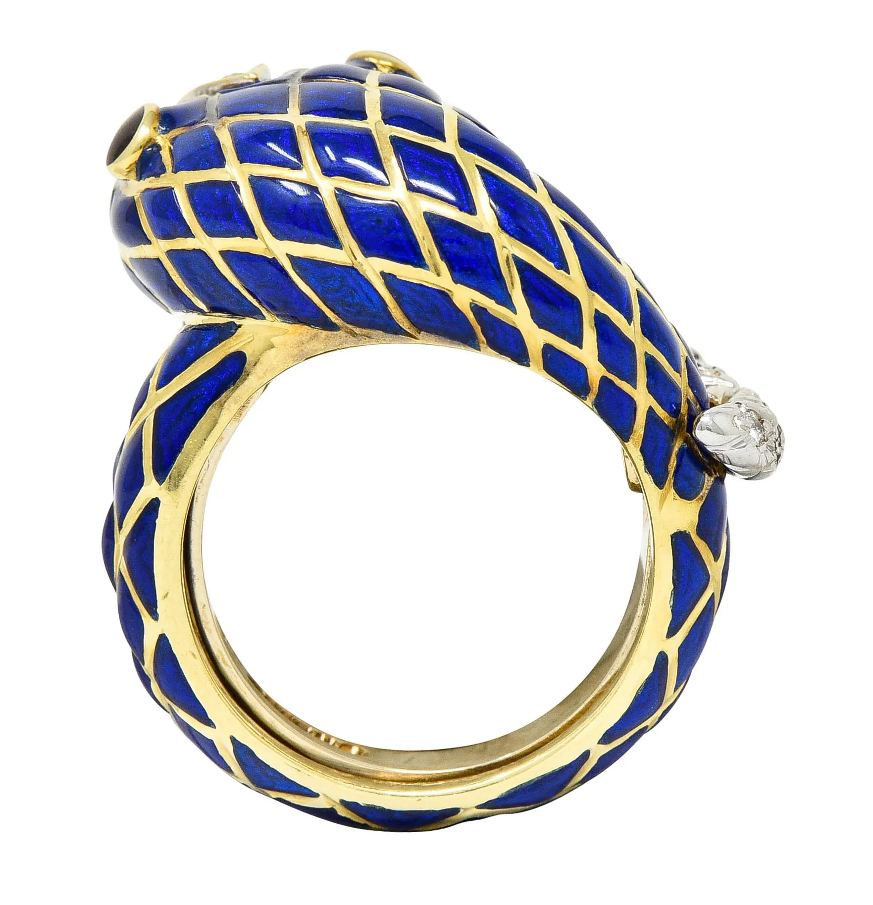 David Webb Enamel Diamond 18 Karat Two-Tone Gold Kingdom Snake Ring
