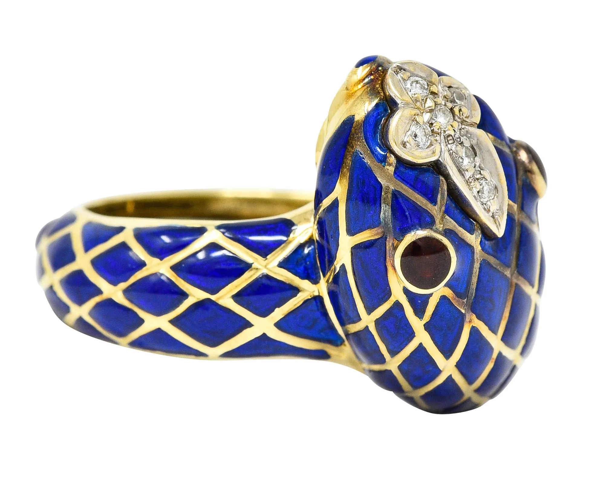 David Webb Enamel Diamond 18 Karat Two-Tone Gold Kingdom Snake Ring
