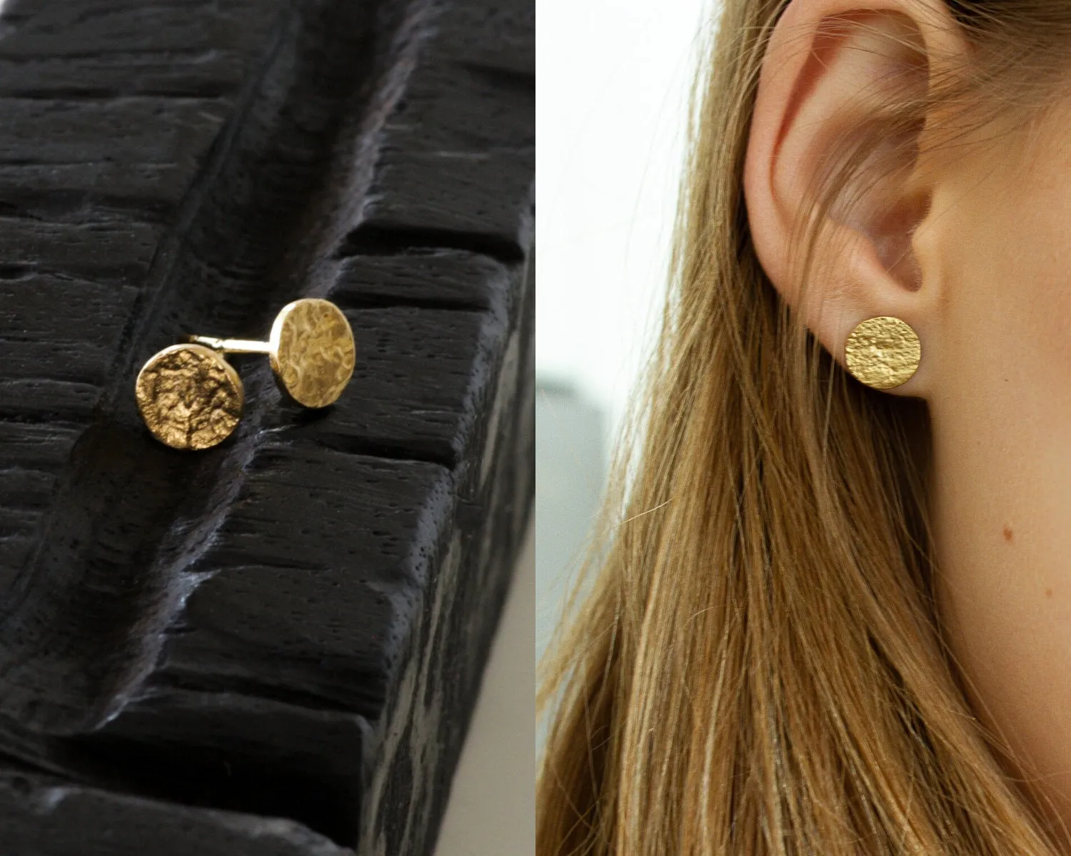 Delicate Round Organic Gold Studs Earrings