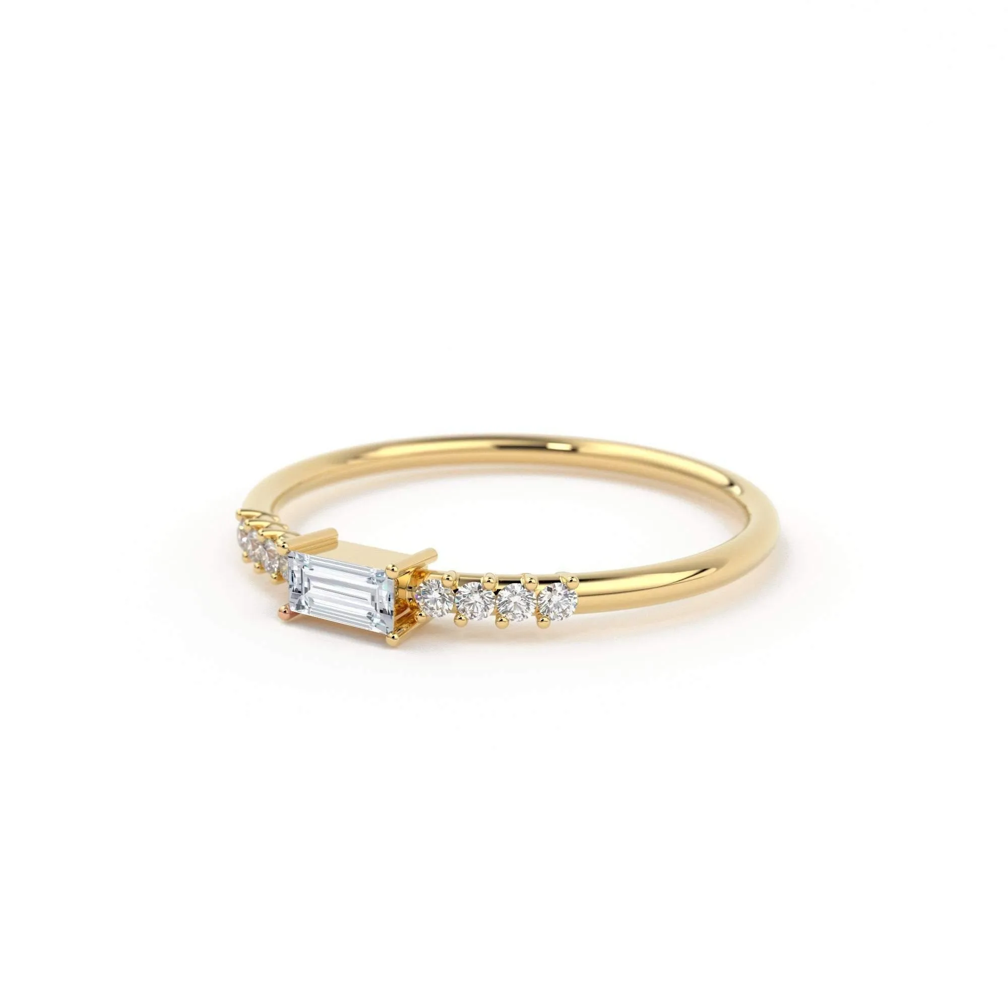 Diamond Baguette Ring / Baguette Diamond Engagement Ring in 14k Gold / Thin Simple Delicate Minimalist Baguette Solitaire Diamond Gold Ring