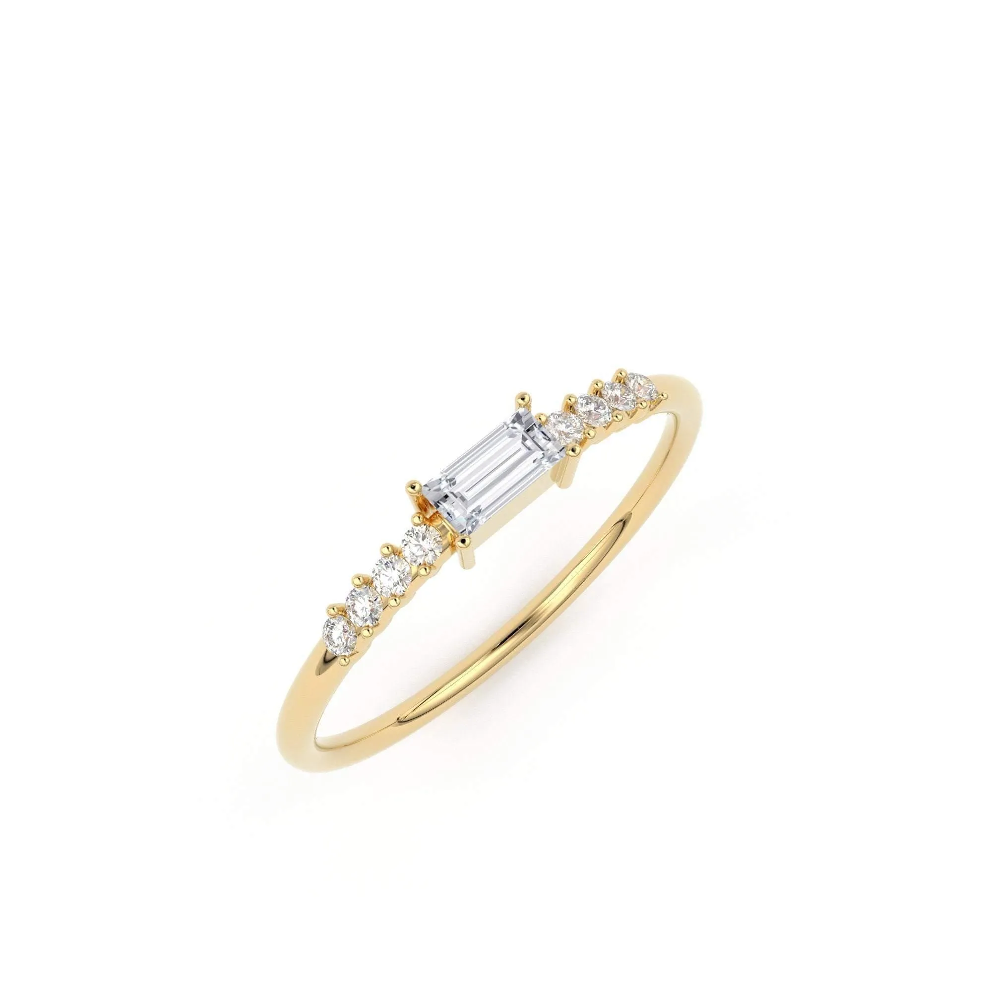 Diamond Baguette Ring / Baguette Diamond Engagement Ring in 14k Gold / Thin Simple Delicate Minimalist Baguette Solitaire Diamond Gold Ring