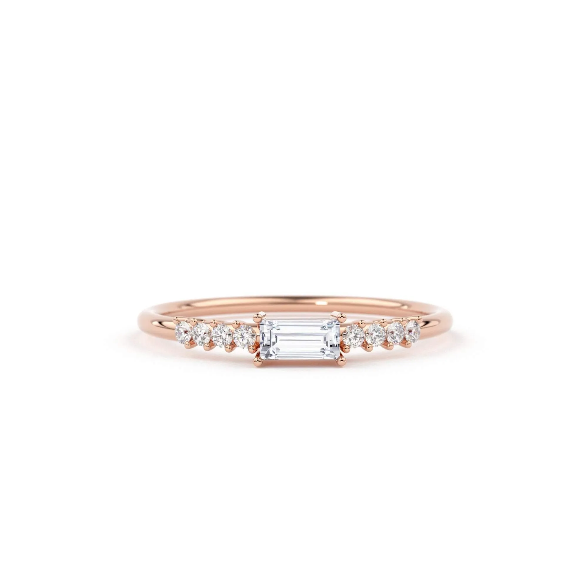 Diamond Baguette Ring / Baguette Diamond Engagement Ring in 14k Gold / Thin Simple Delicate Minimalist Baguette Solitaire Diamond Gold Ring