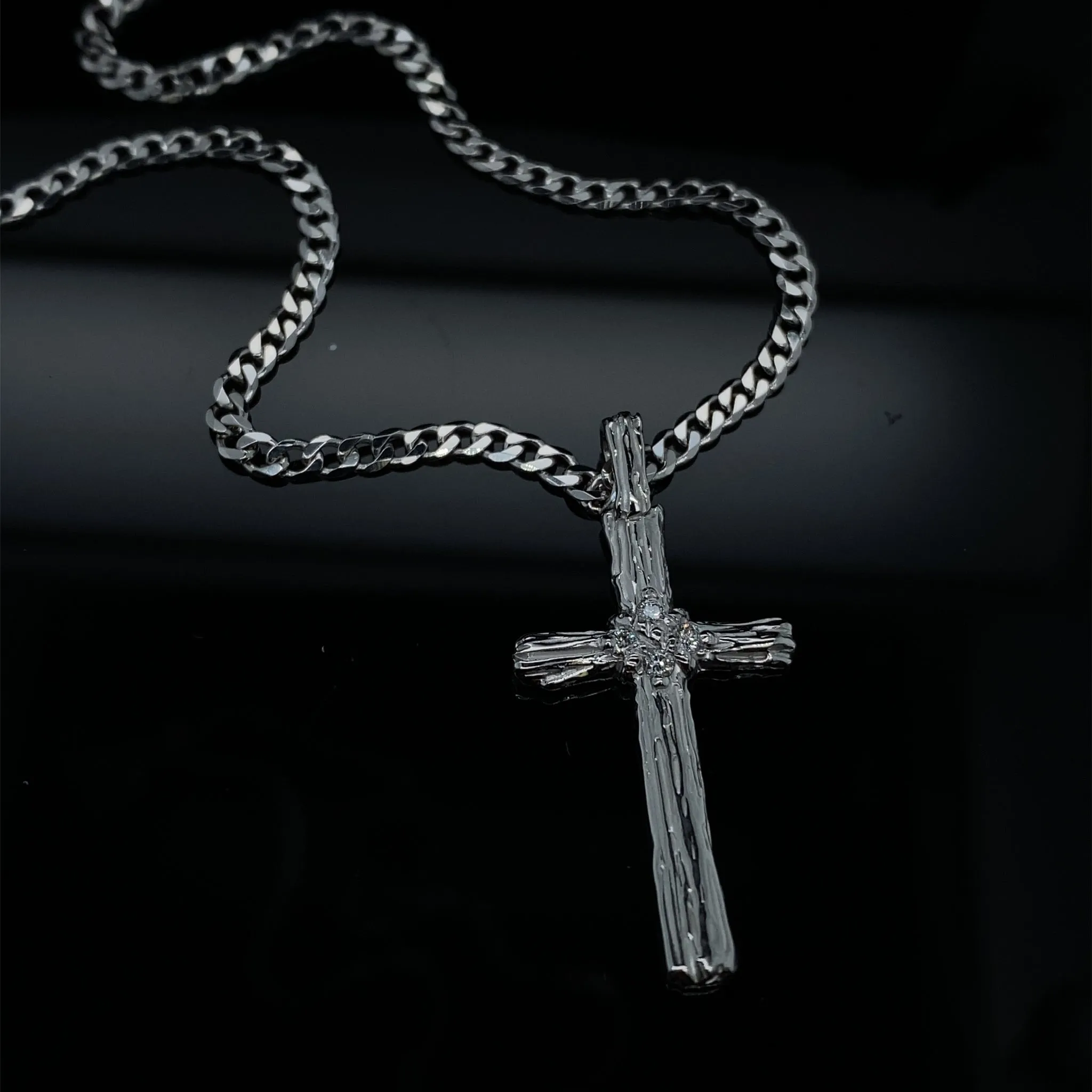Diamond Driftwood Cross Necklace in 14k White Gold